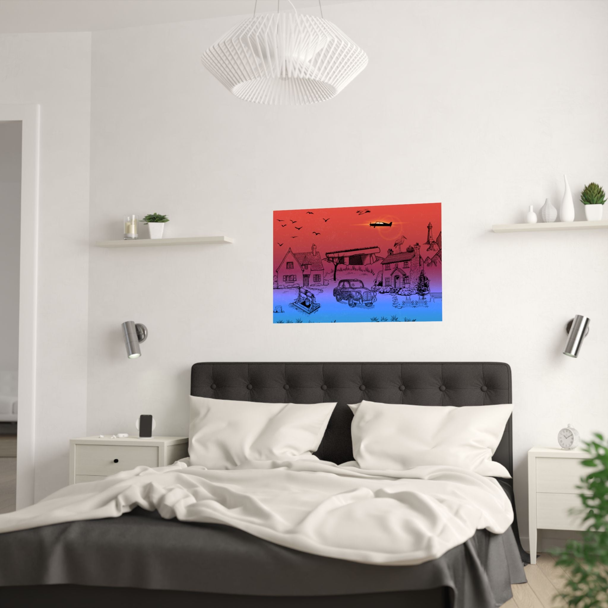 Lebendige Satin-Wandkunstdrucke, Wohndekor, Poster über das Bett