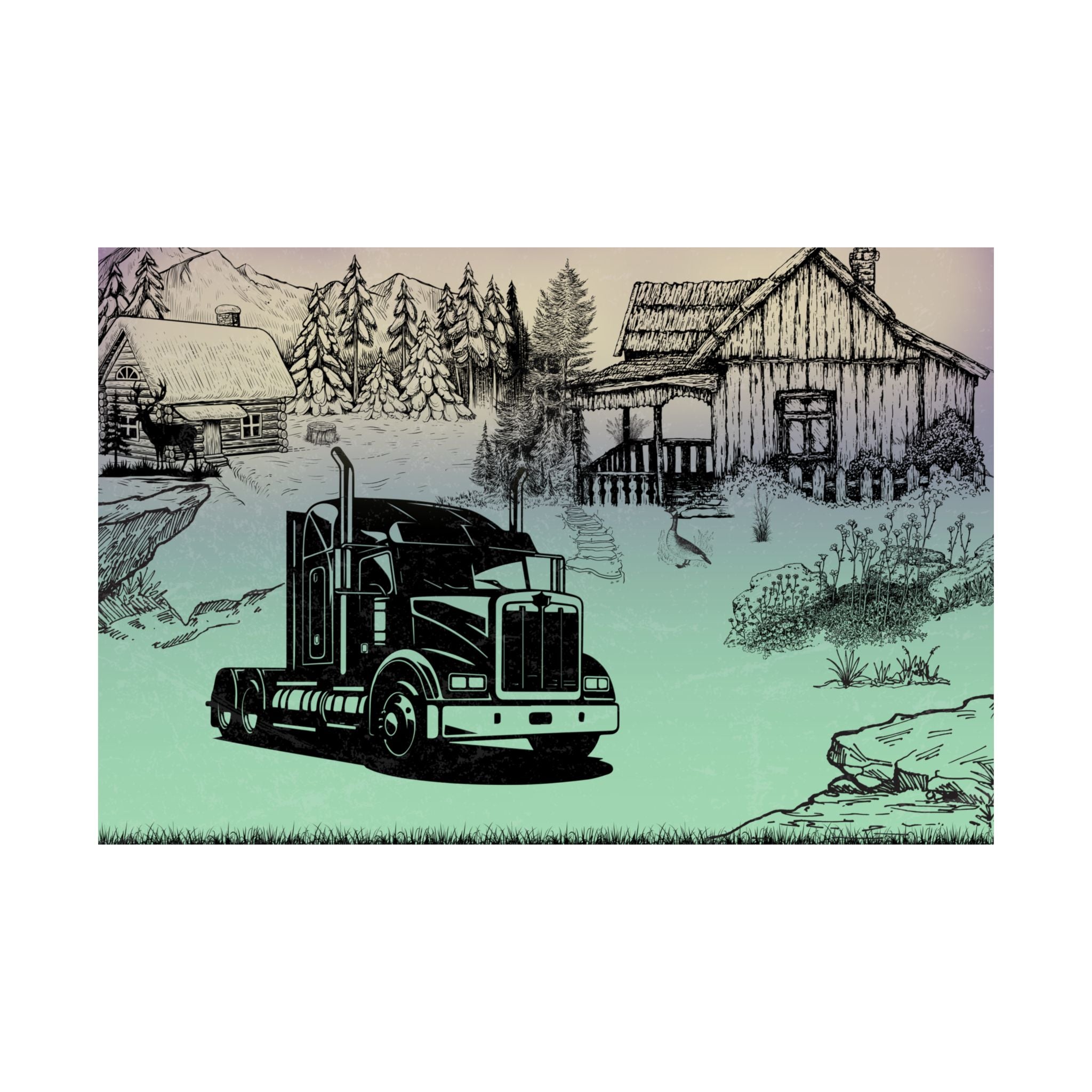 Rustikales Schatten Poster  mit ein Truck Satin