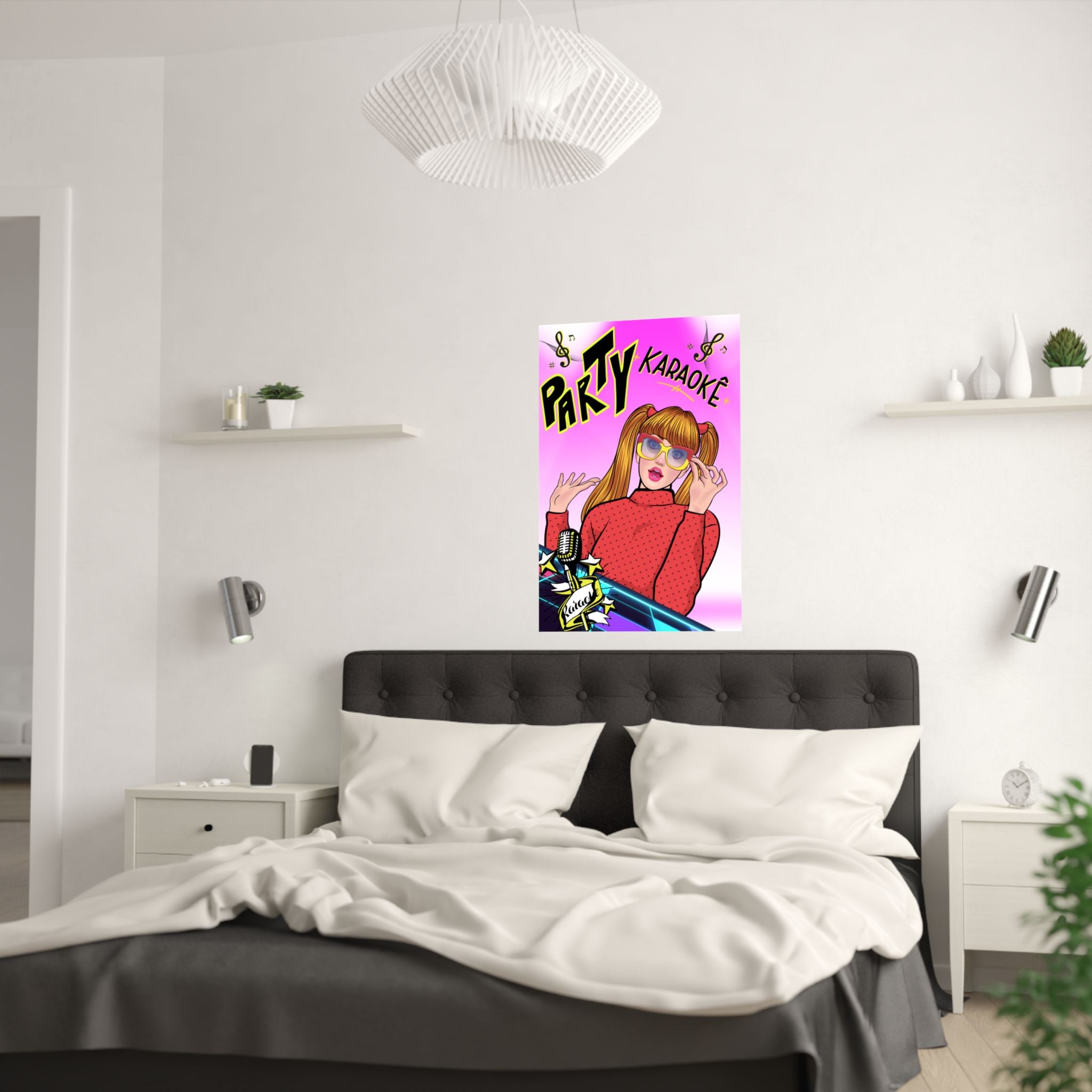 Leinwand  Karaoke Design hängt über das Bett