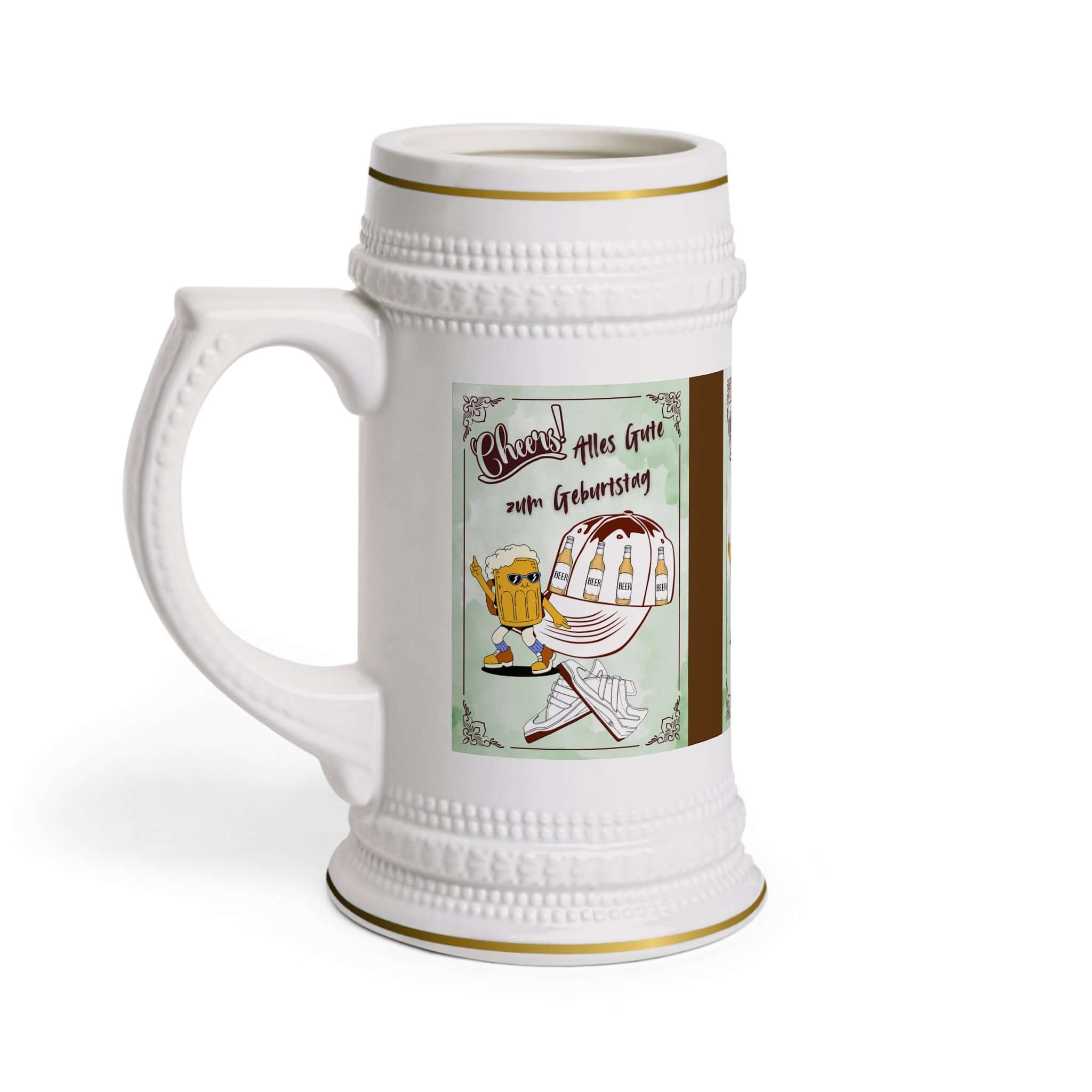 Bierkrug – Deutsches Geburtstagsdesign Ein Bierkrug, der nicht nur praktisch ist, sondern auch mit einem festlichen deutschen Geburtstagsmotiv überzeugt. Perfekt als Geschenk oder für die Feier selbst. Design: Traditionelles deutsches Geburtstagsmotiv –