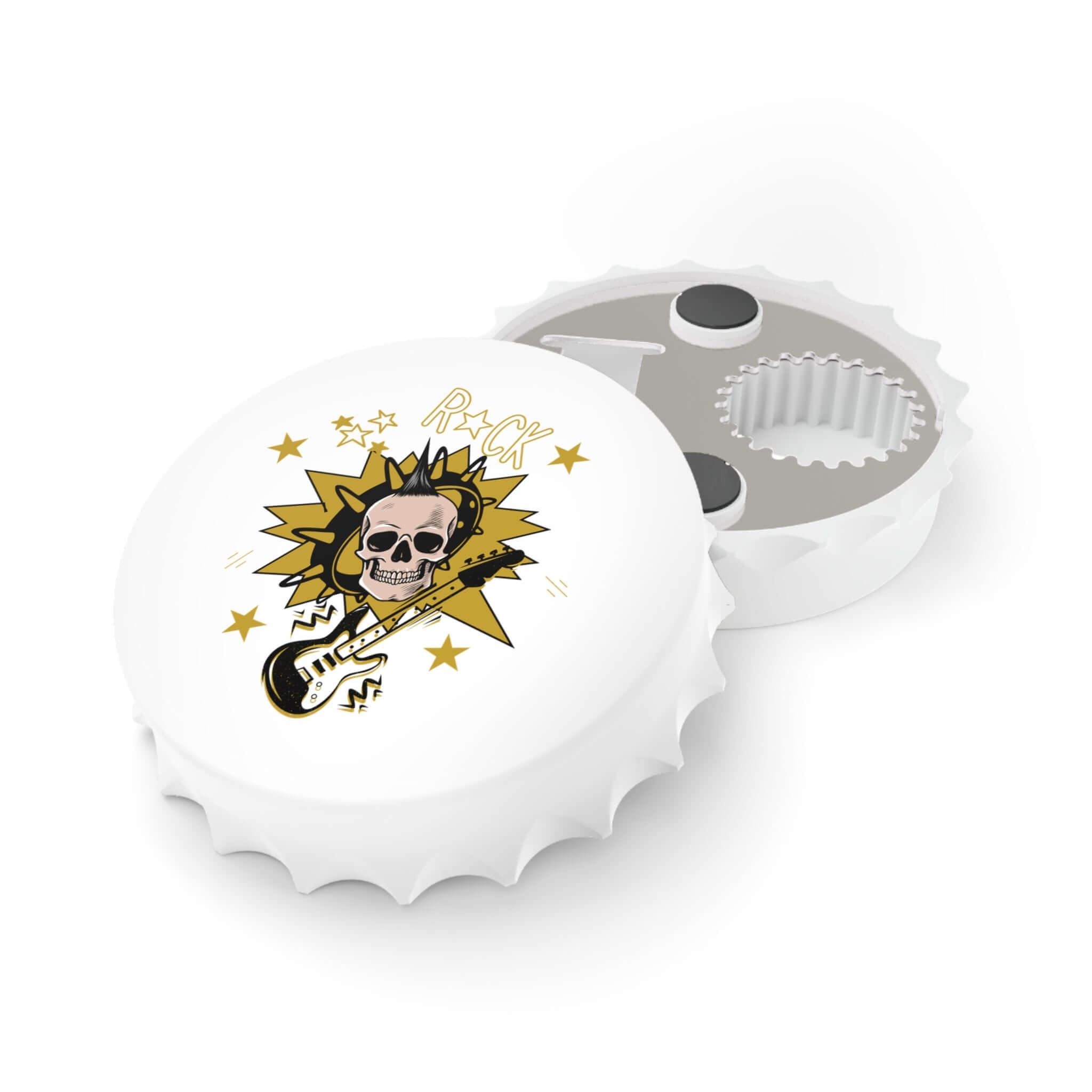 Flaschenöffner in Totenkopf-Gitarrendesign Ein Flaschenöffner, der nicht nur praktisch ist, sondern auch mit seinem rockigen Totenkopf-Gitarrendesign echte Statements setzt. Perfekt für alle, die Musik und außergewöhnliche Accessoires lieben. Design: Kom