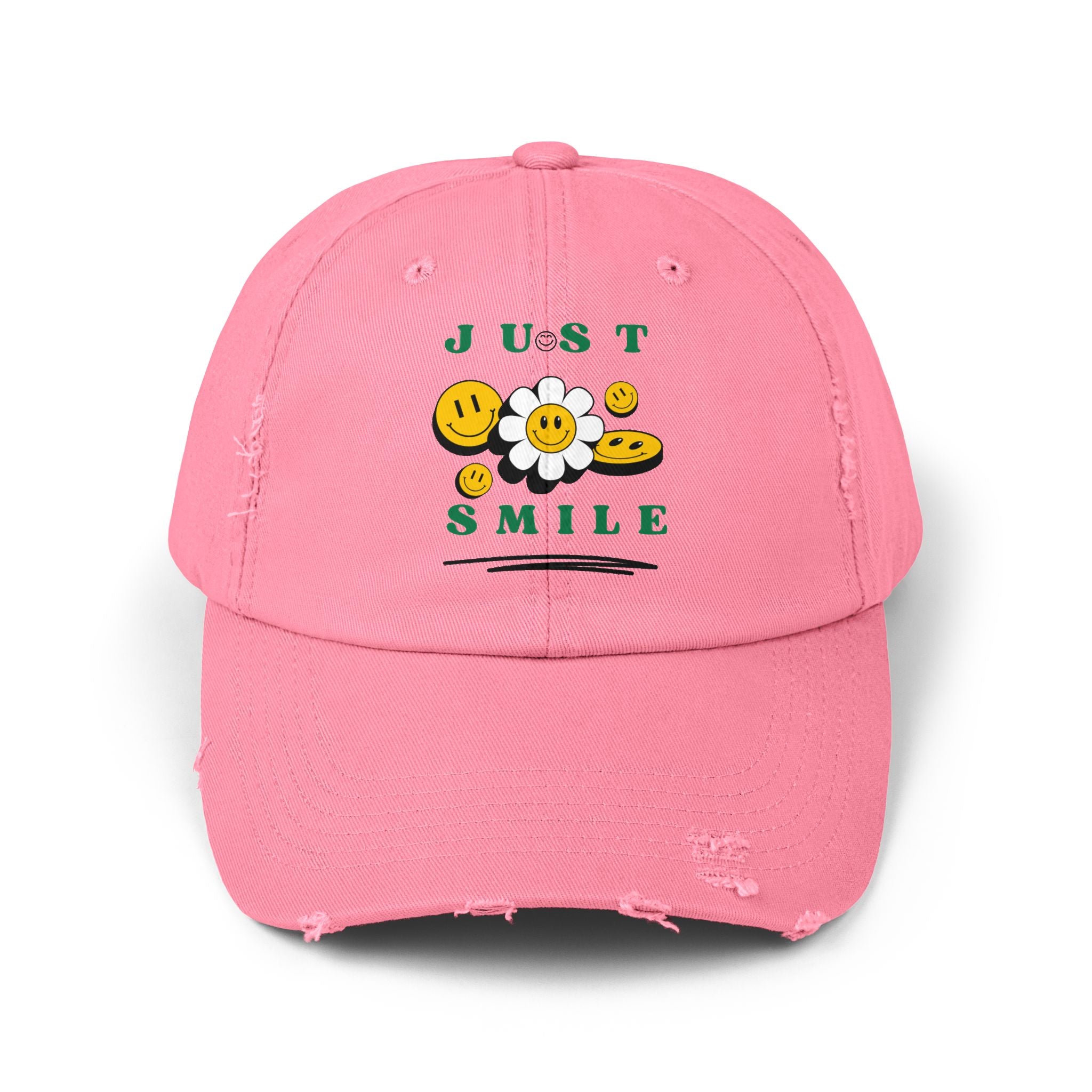 Unisex Distressed Cap mit ein Smile Design in Pink