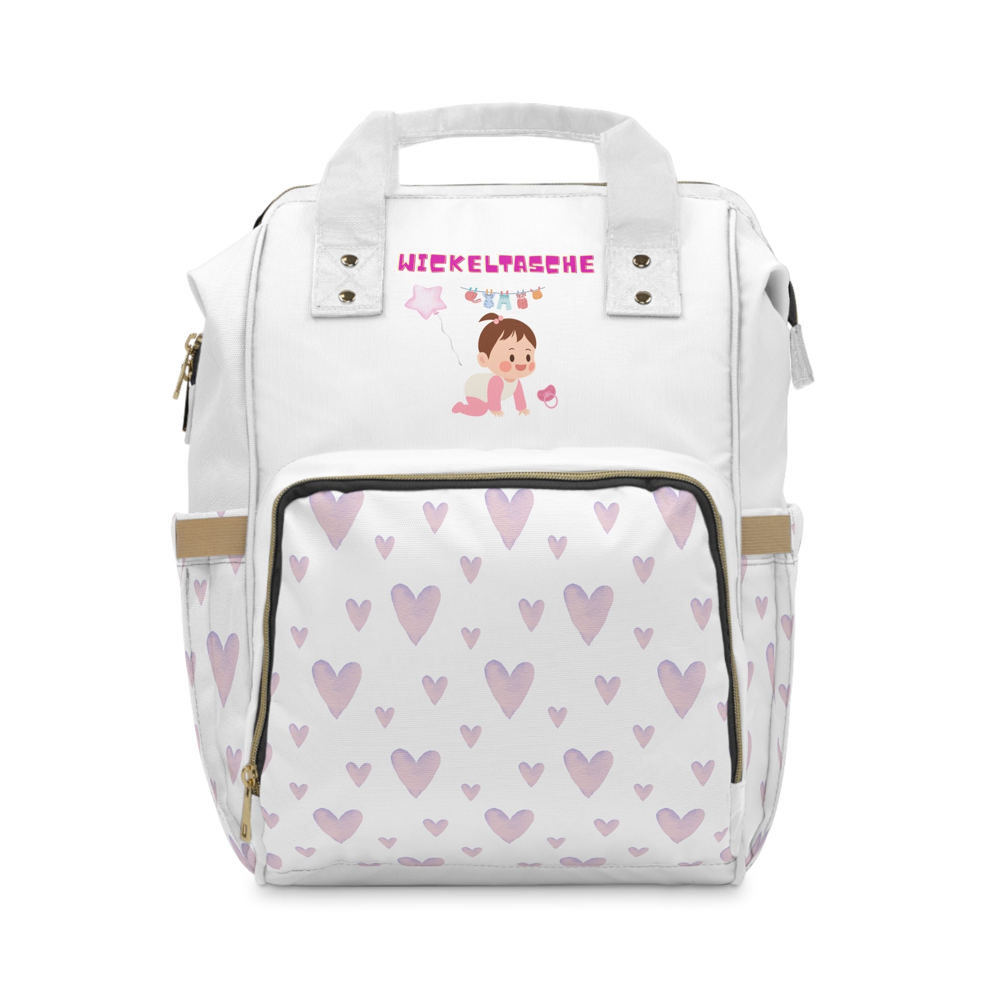 Süßer multifunktionaler Wickelrucksack mit Herz-Design – ideal für junge Mütter weiß