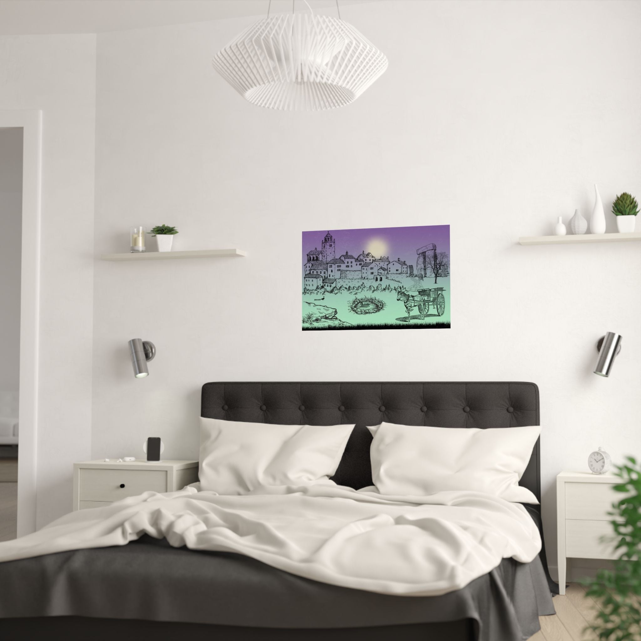 Schatten Satin-Poster, einzigartige Wandkunst für die Inneneinrichtung über das Bett