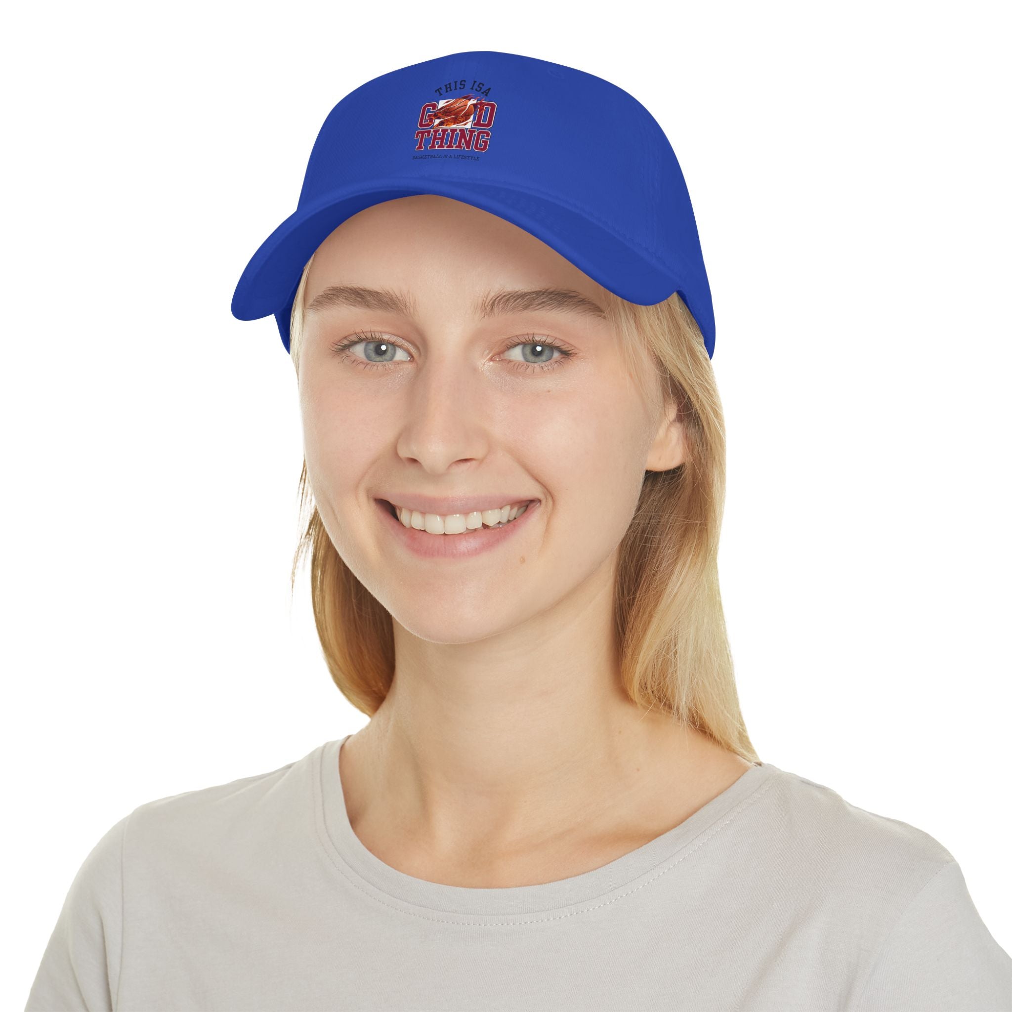 Low Profile Baseball Cap n der Farbe Blau mit ein Design  auf den Kopf