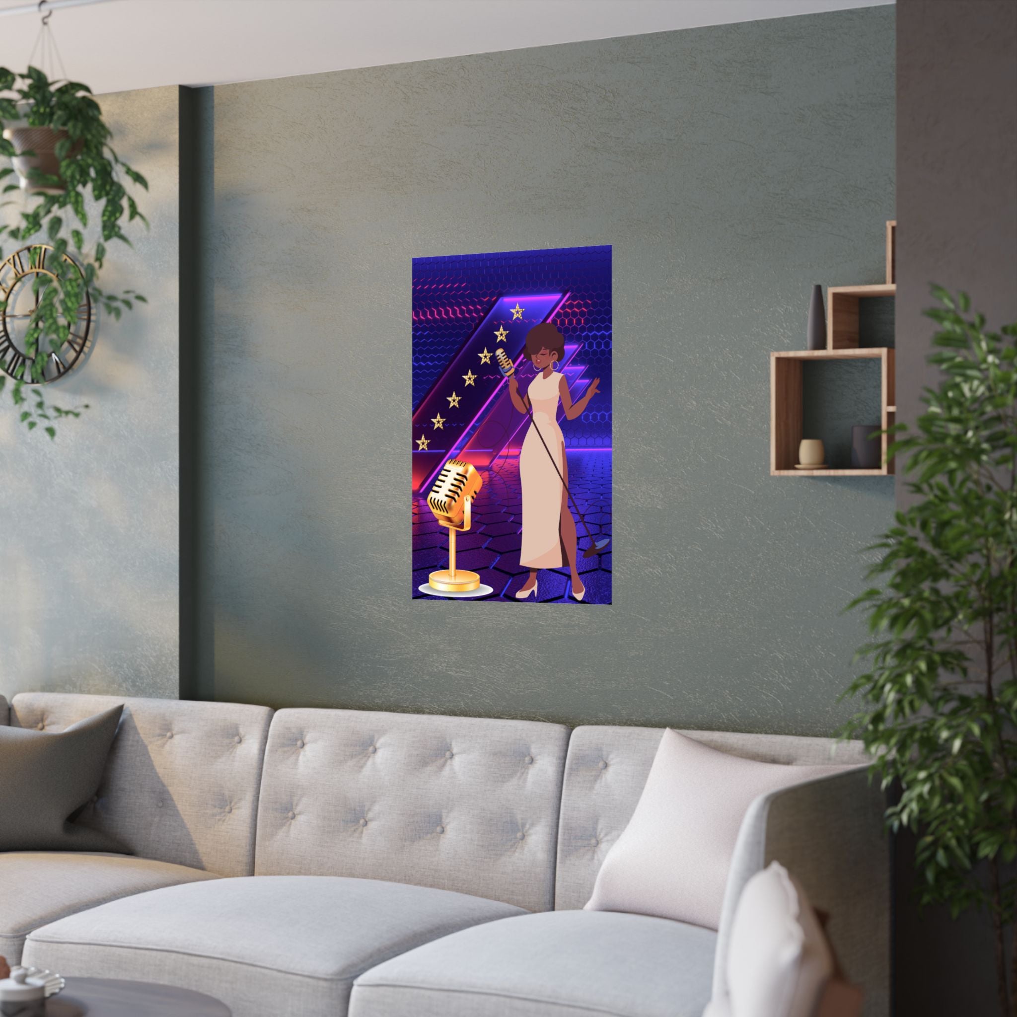 Stilvolles Satin Poster, Vintage Musik Dekor, Wandkunst für Musikliebhaber, hängt über das Sofa