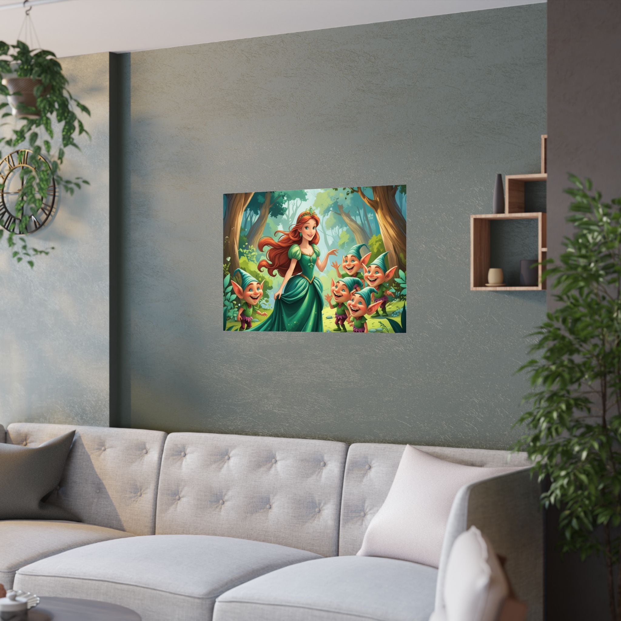 Zauberhaftes Wald Satin Poster, Märchen Wandkunst  über das Sofa