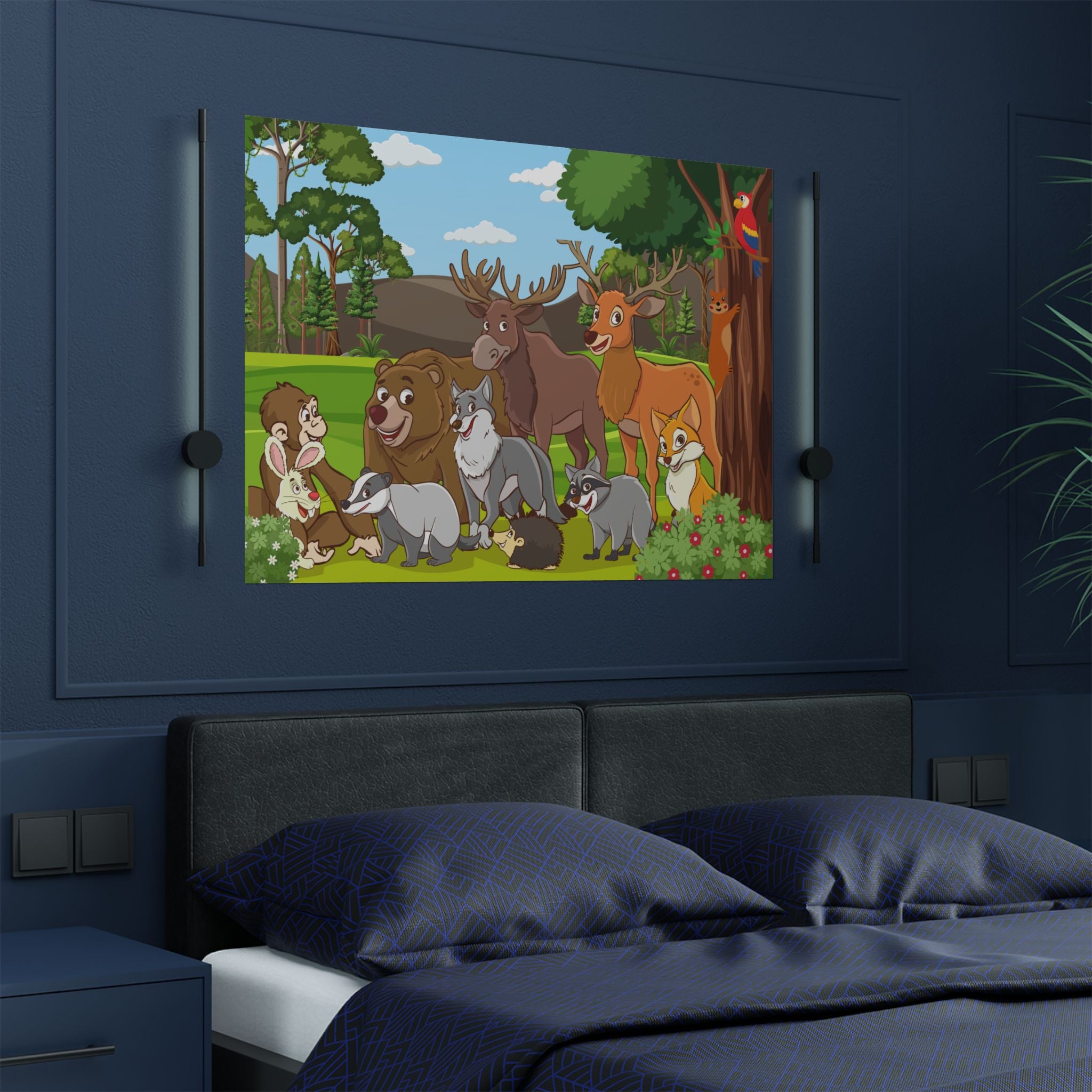 Wildlife Satin Poster, Tier Kunstdruck, Kinderzimmer Dekor über das Bett