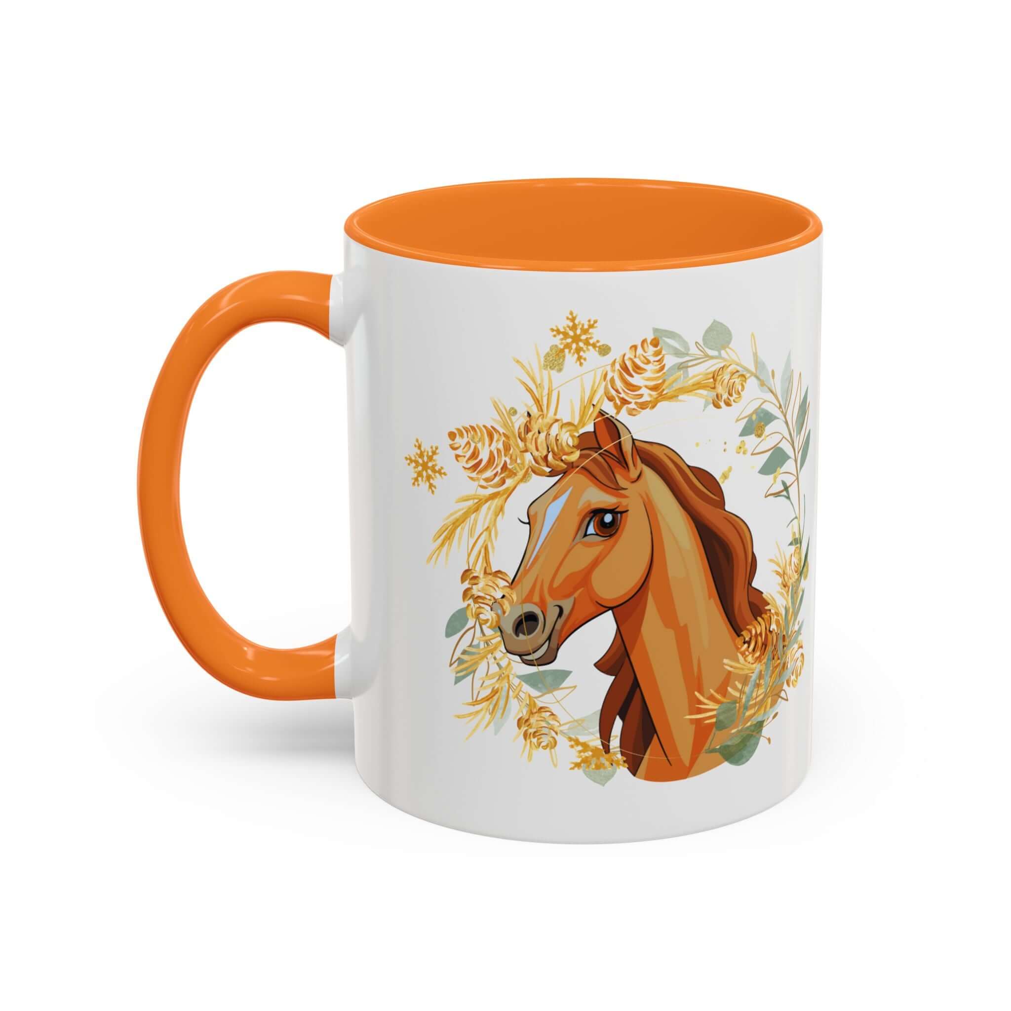 Kaffeetasse mit Pferdemotiv und Blumenmuster