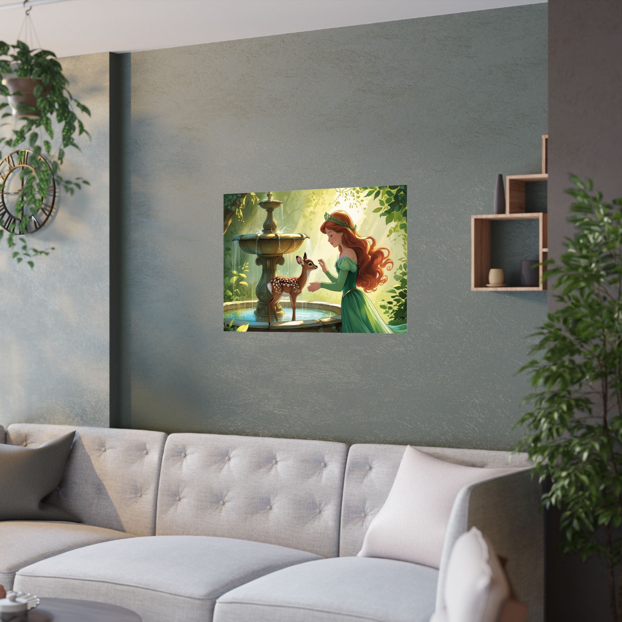 Zauberhafter Waldbrunnen Satin Posterdruck, Wunderliche Wandkunst