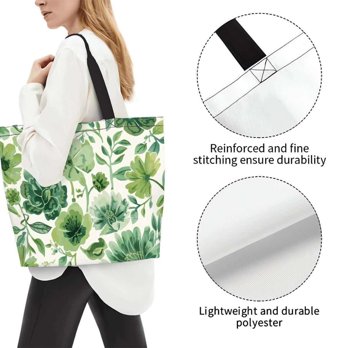 Große Schultertasche für Damen aus Polyester mit Blumendesign, langlebig und wasserabweisend, ideal für täglichen Gebrauch.