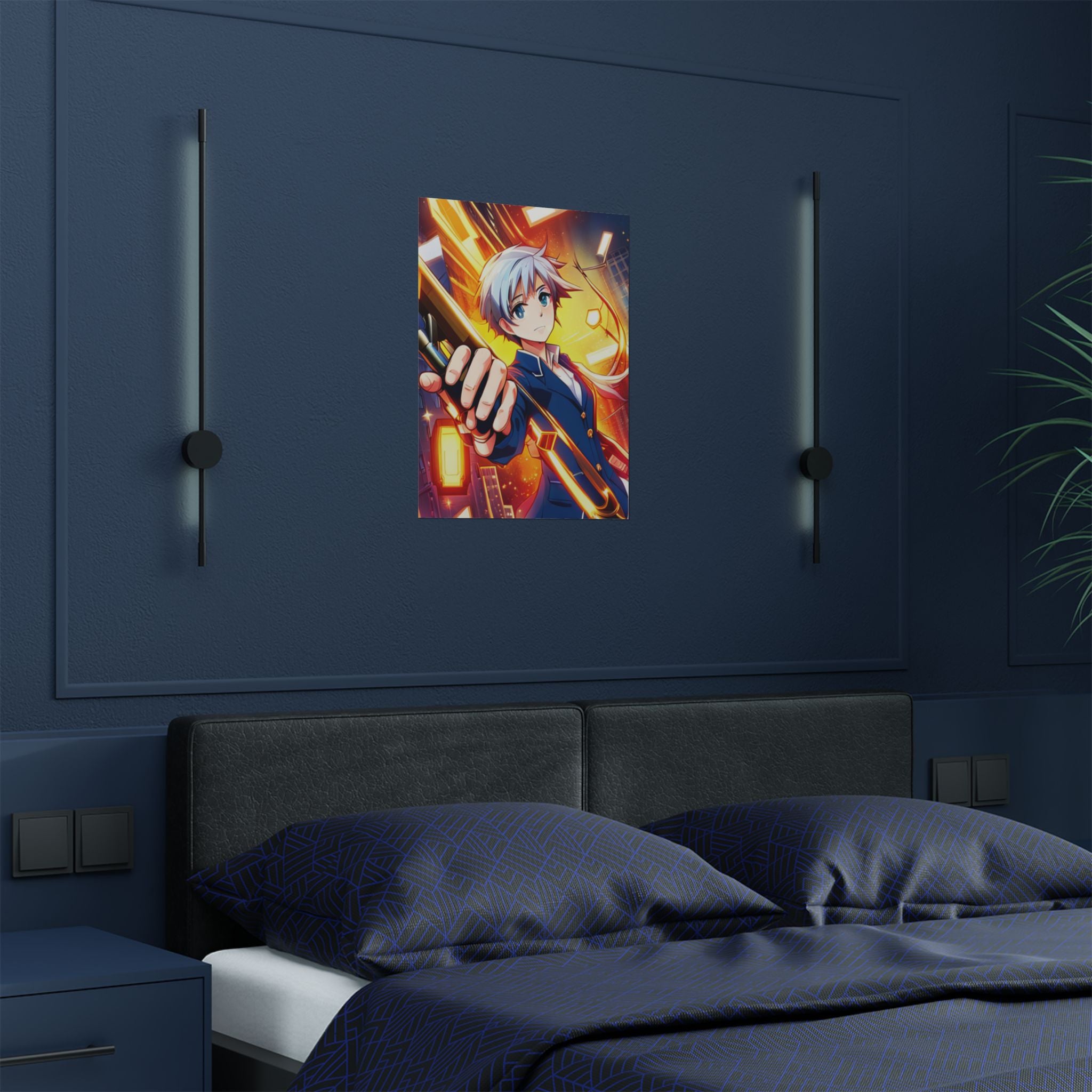 Lebendige Anime-Satin-Poster farbenfrohe Wandkunst für Anime-Liebhaber über das Bett