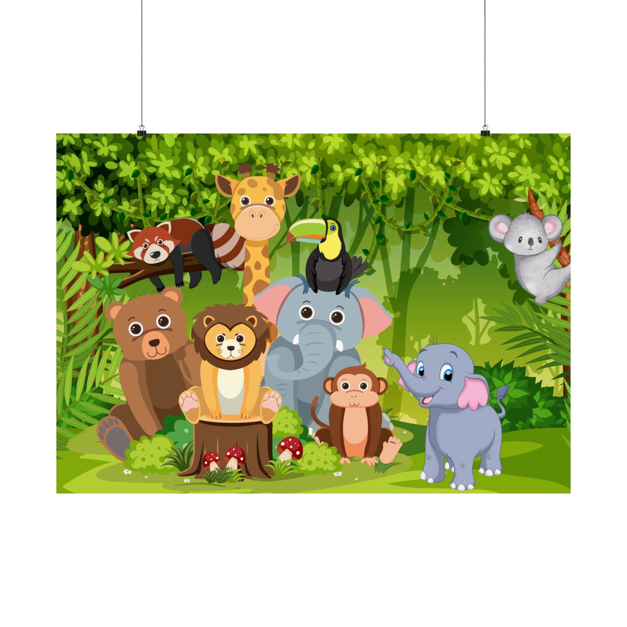 Buntes Satin-Poster mit Tierfreunden Kinderzimmer-Dekor