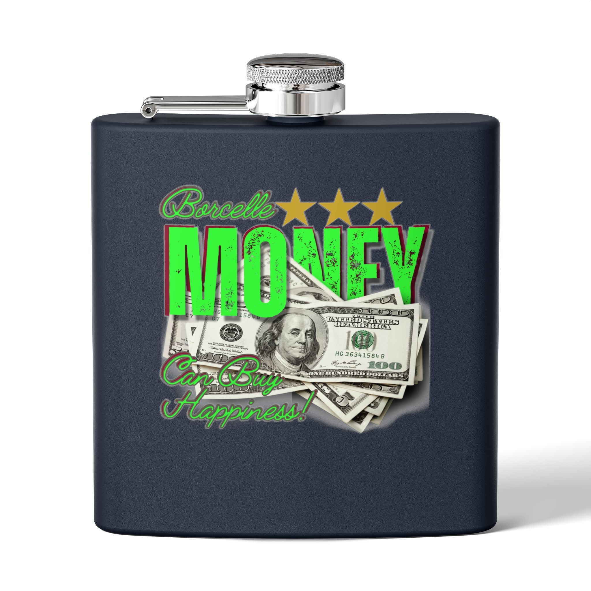 Edelstahl-Flachmann – 170 ml – perfektes Geschenk mit ein Geldscheine Design in Schwarz