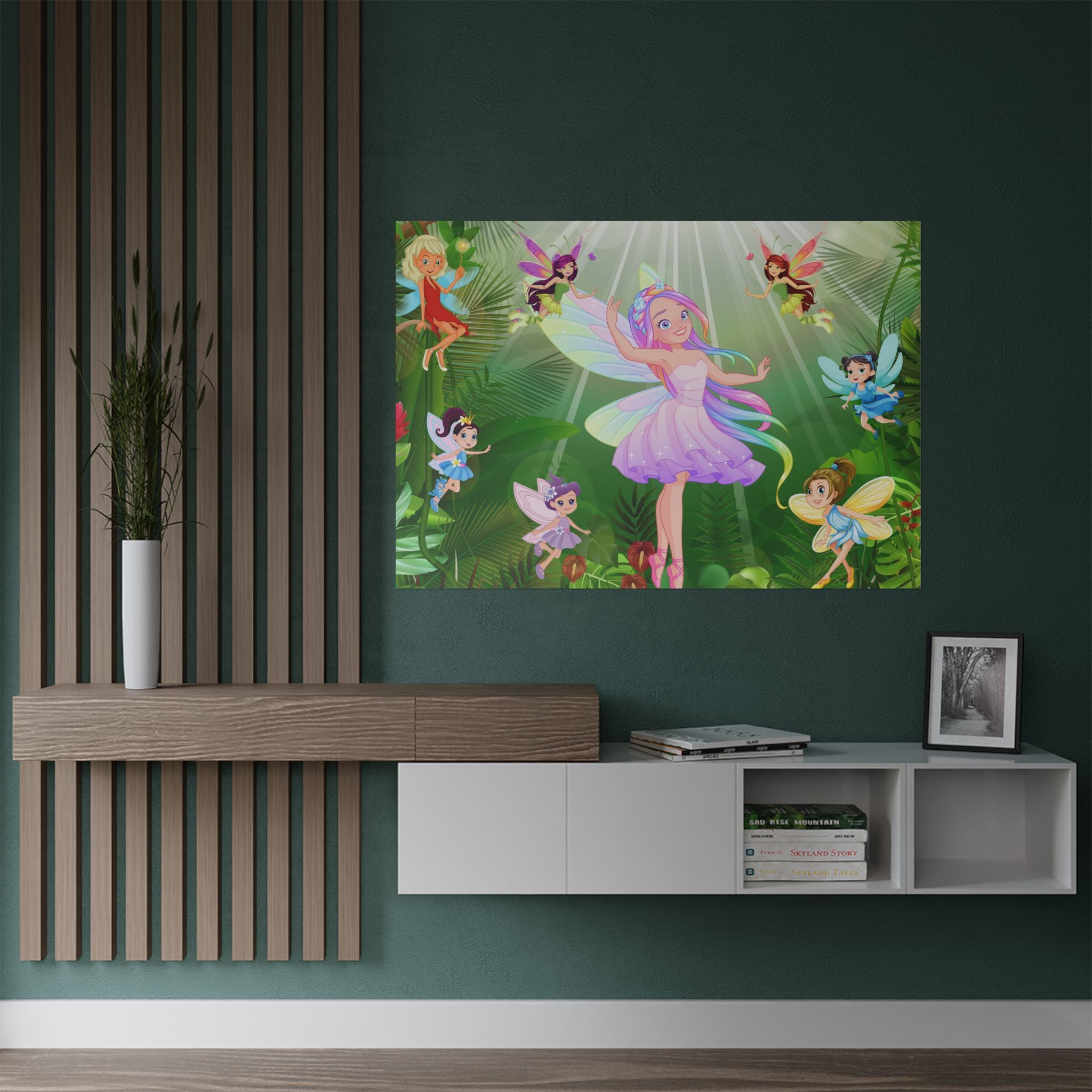 Zauberhaftes Feen-Satin-Poster, Zauberhafte Wandkunst über die Anrichte
