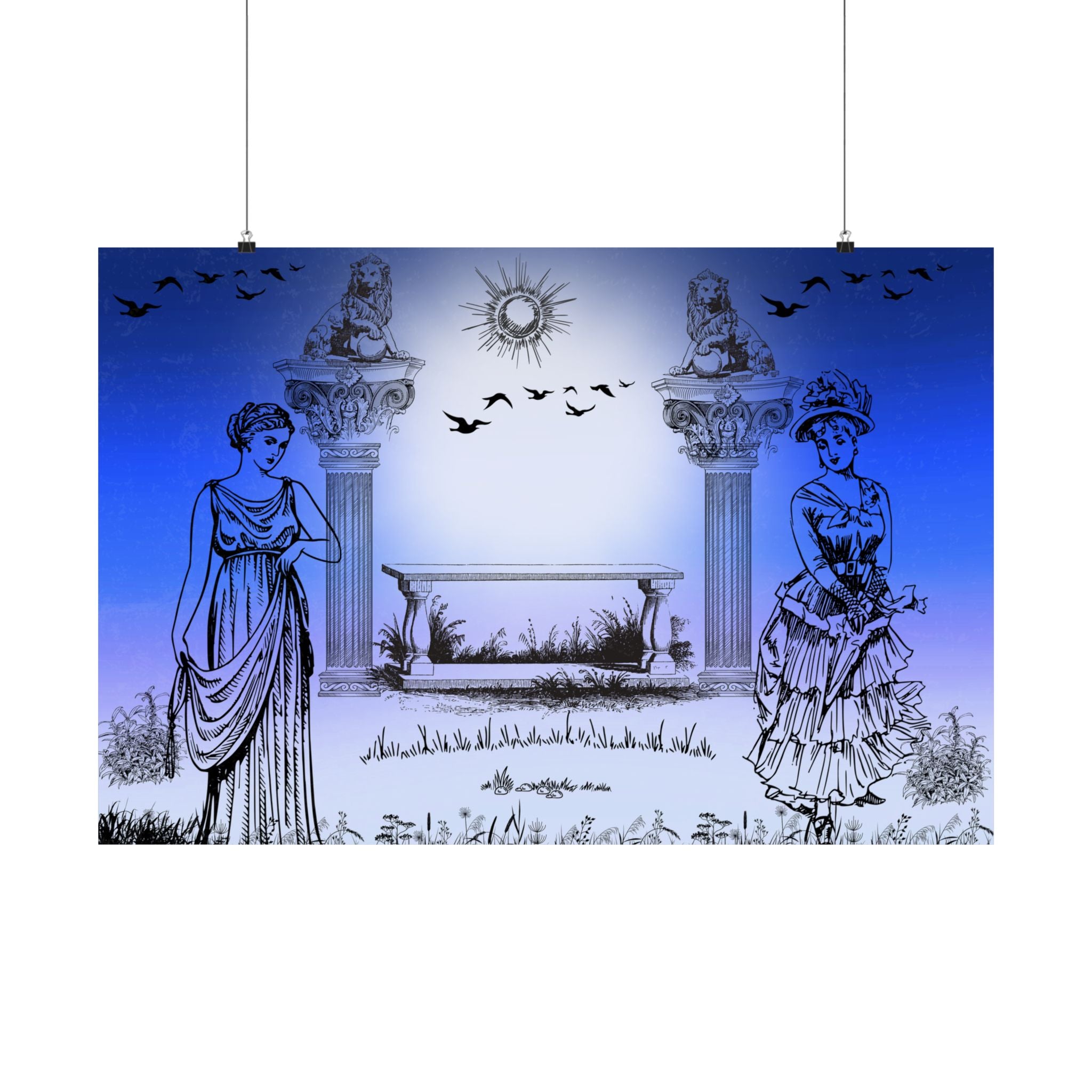 Elegantes Satin Poster Kunstdruck, Vintage Dekor, Home Wall Art in Bunter Schatten Art