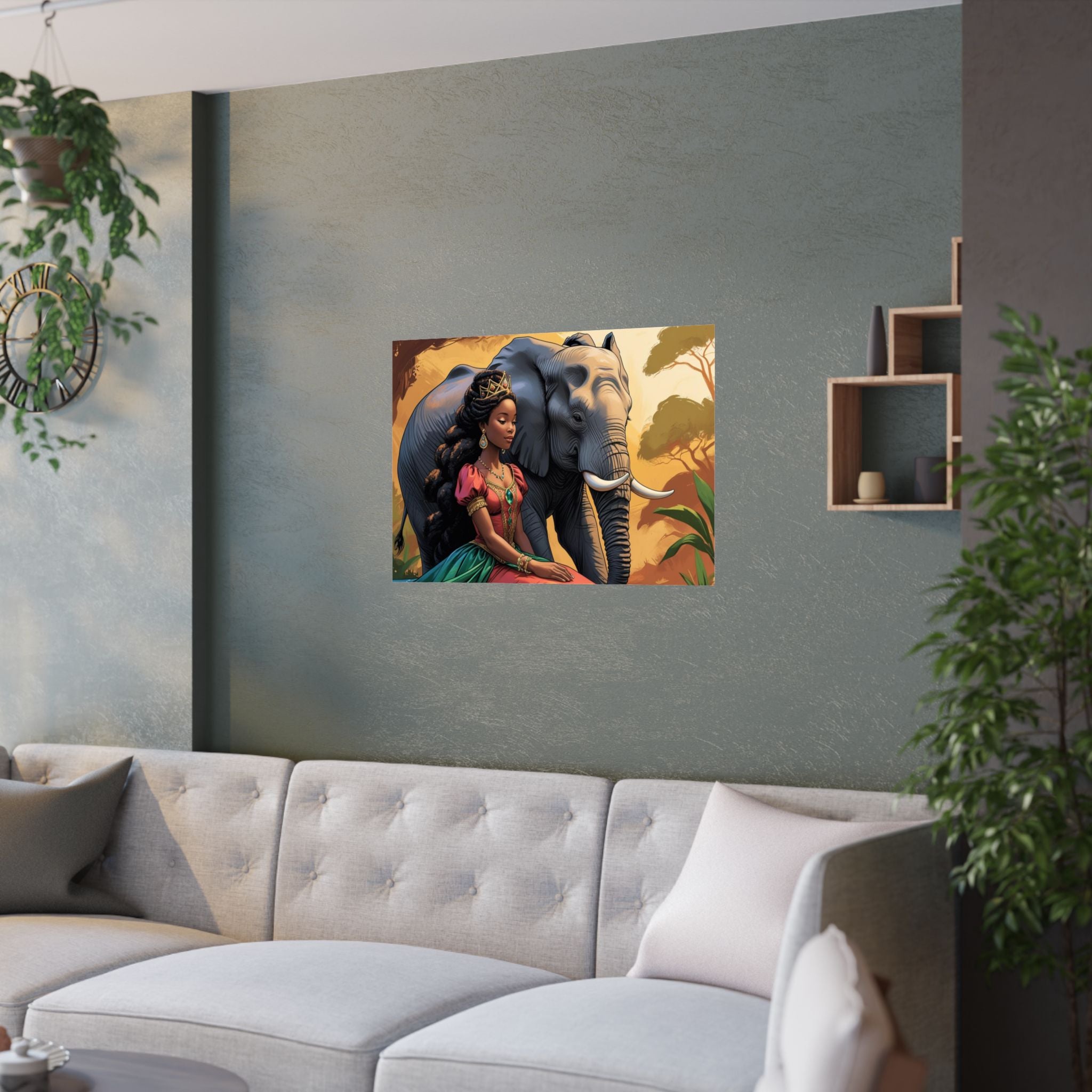 Elegante Satin-Poster, afrikanische Kunstdrucke, Wohndekor hängt über das Sofa