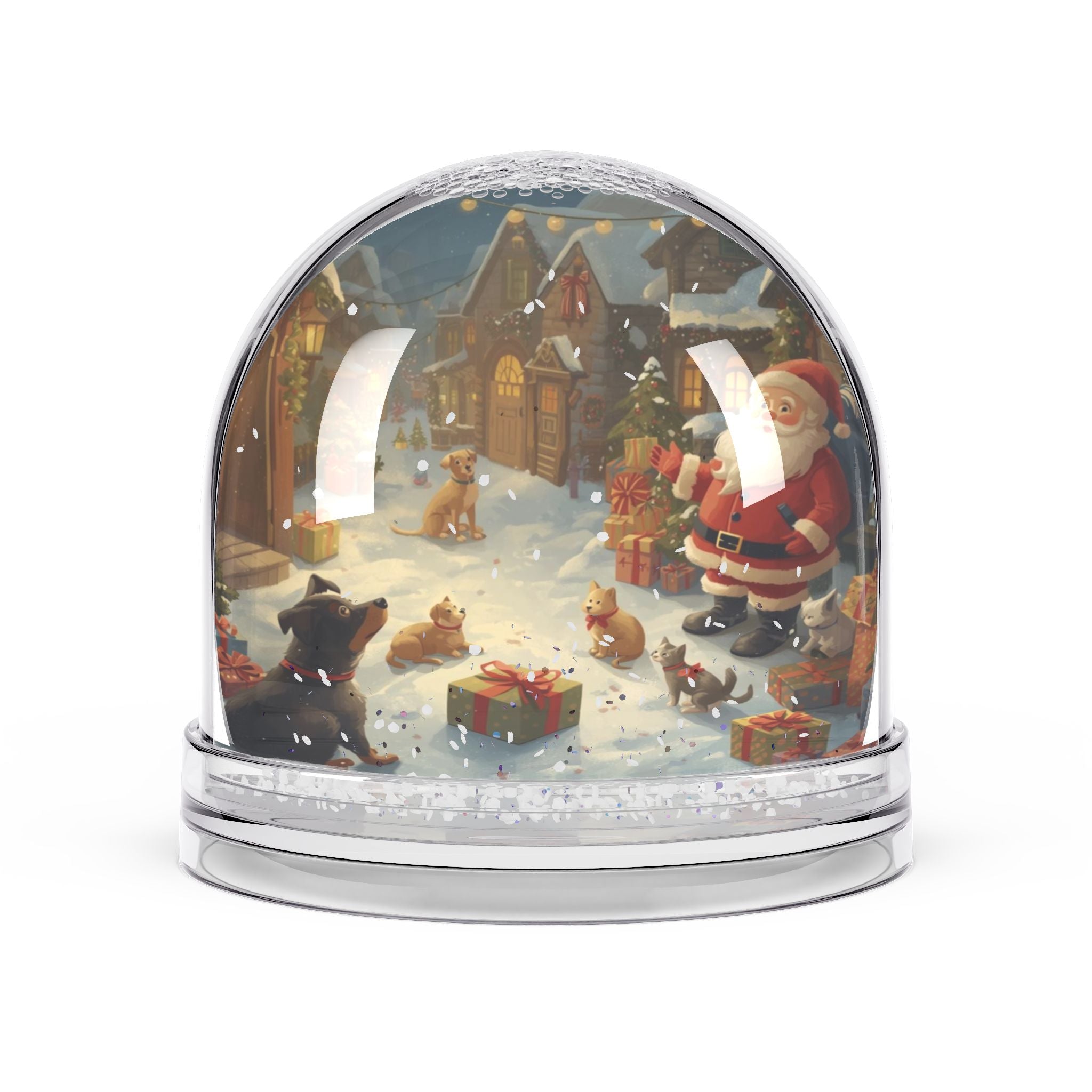 Festliche Schneekugel mit Haustiere