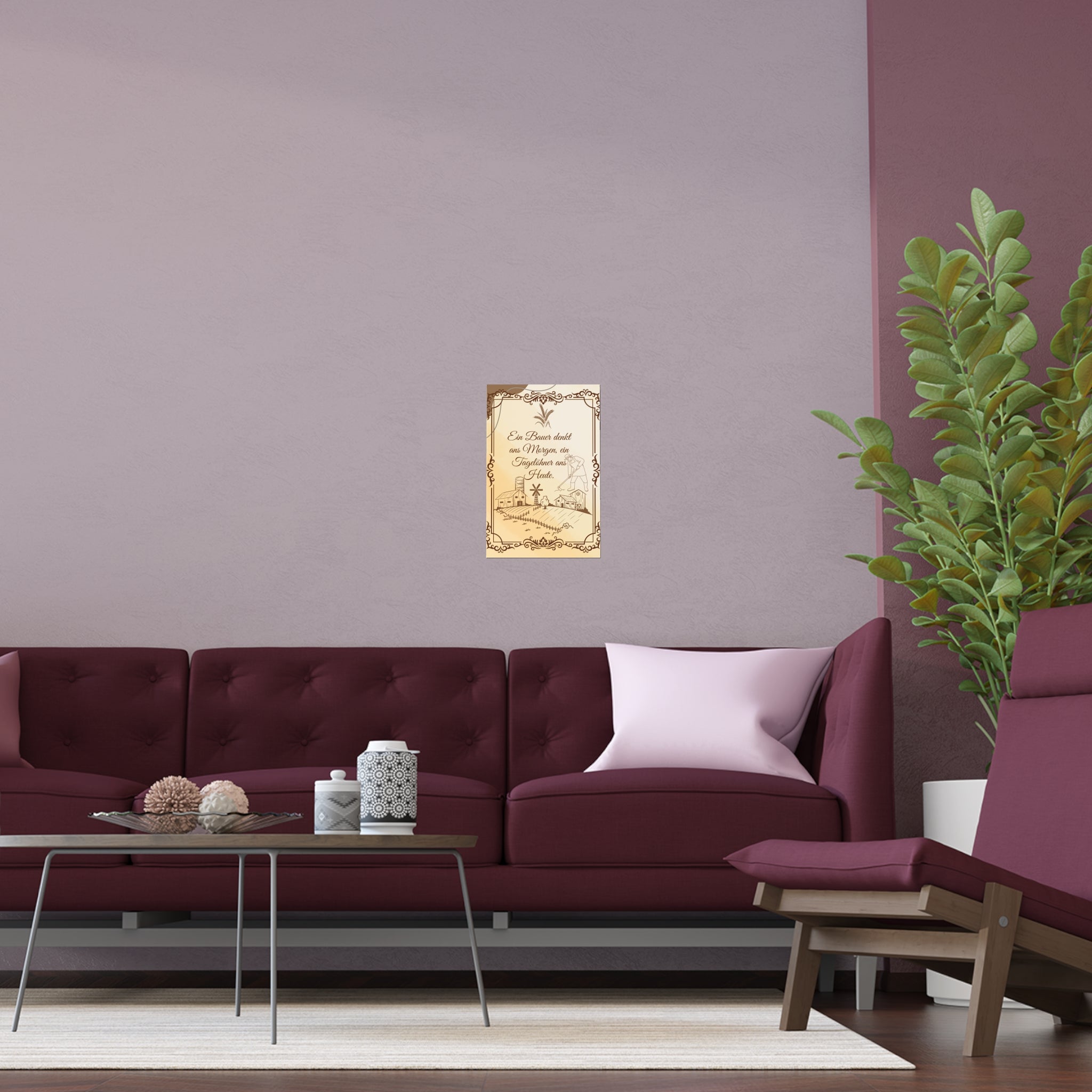 Vintage Bauernhaus Seidenposter, Rustikales Wanddekor über das Sofa