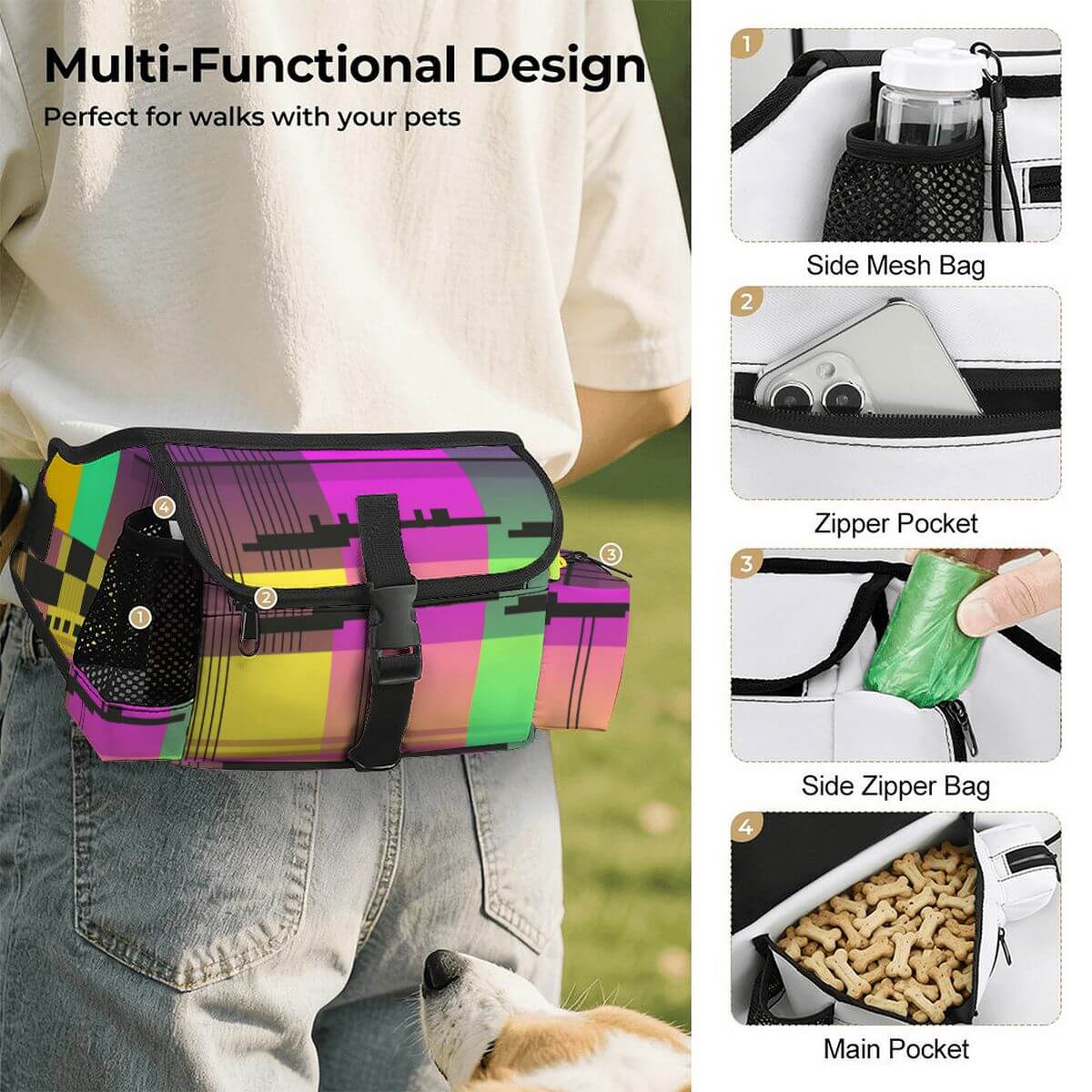 Gürteltasche für das Outdoor-Training von Haustieren mit mehreren Fächern und praktischem Design.