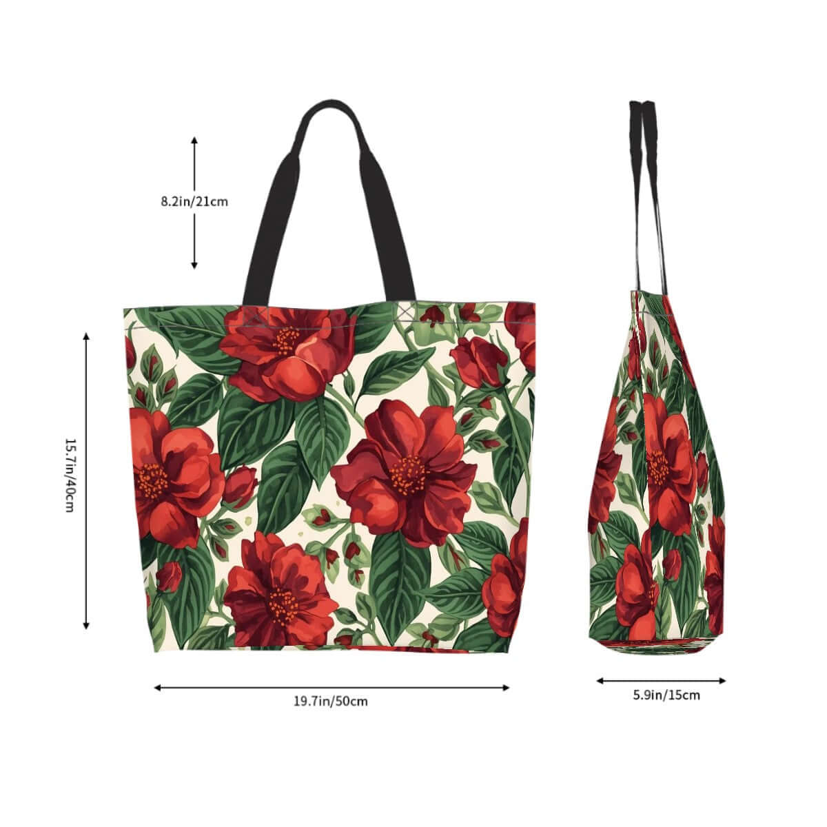 Große Schultertasche für Damen aus Polyester mit floralem Druck, 19.7x15.7x5.9 Zoll, wasserabweisend und langlebig, einseitiges Design.