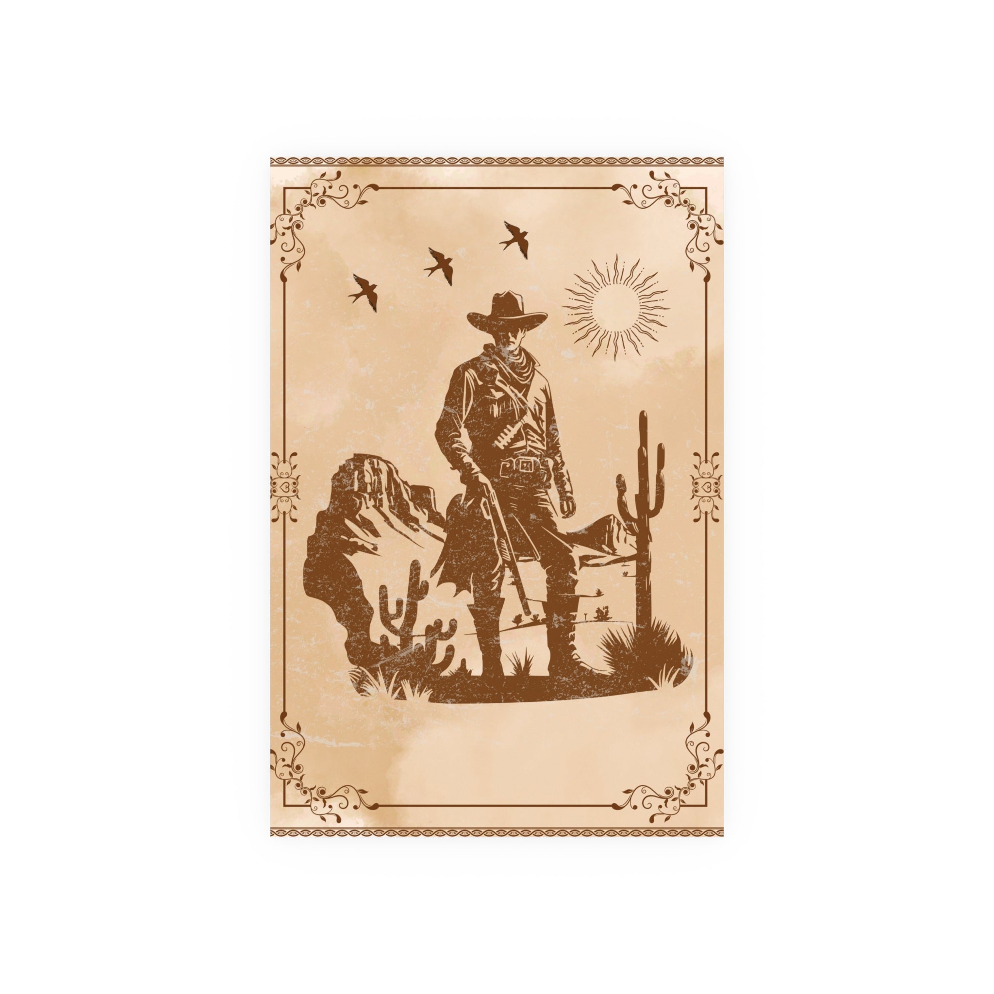 Poster - Cowboy-Schatten auf alt-rusitikalischer braunem Prärie-Hintergrund