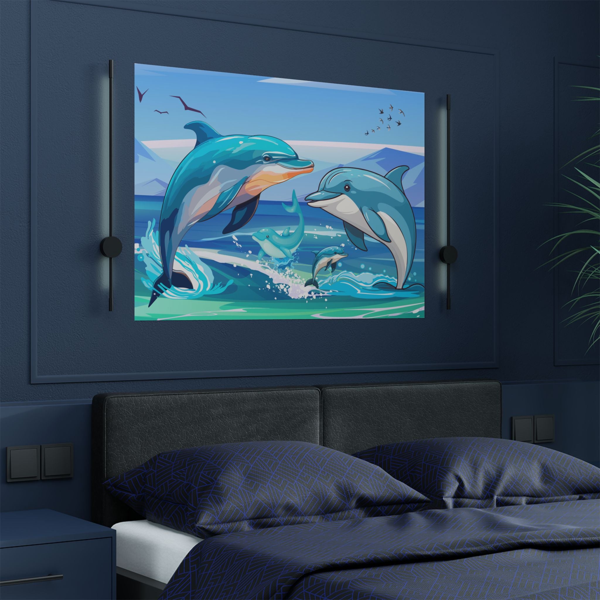 Delfin Kunst Satin Poster, Ozean Dekor, Strandhaus Wandkunst über das Bett
