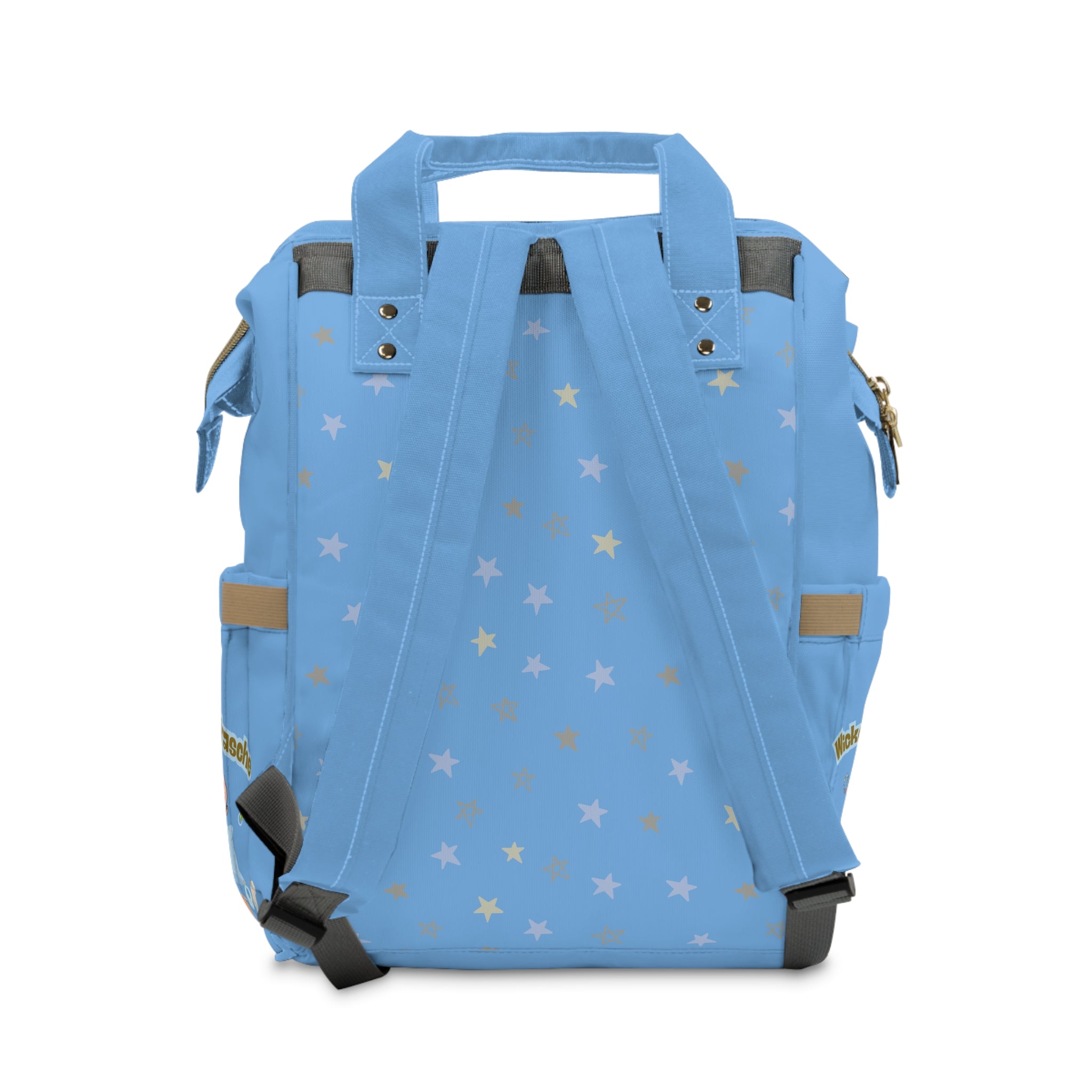 Stylischer multifunktionaler Wickelrucksack für trendige Eltern - Blau mit Sternen-Design rücken mit Sterne