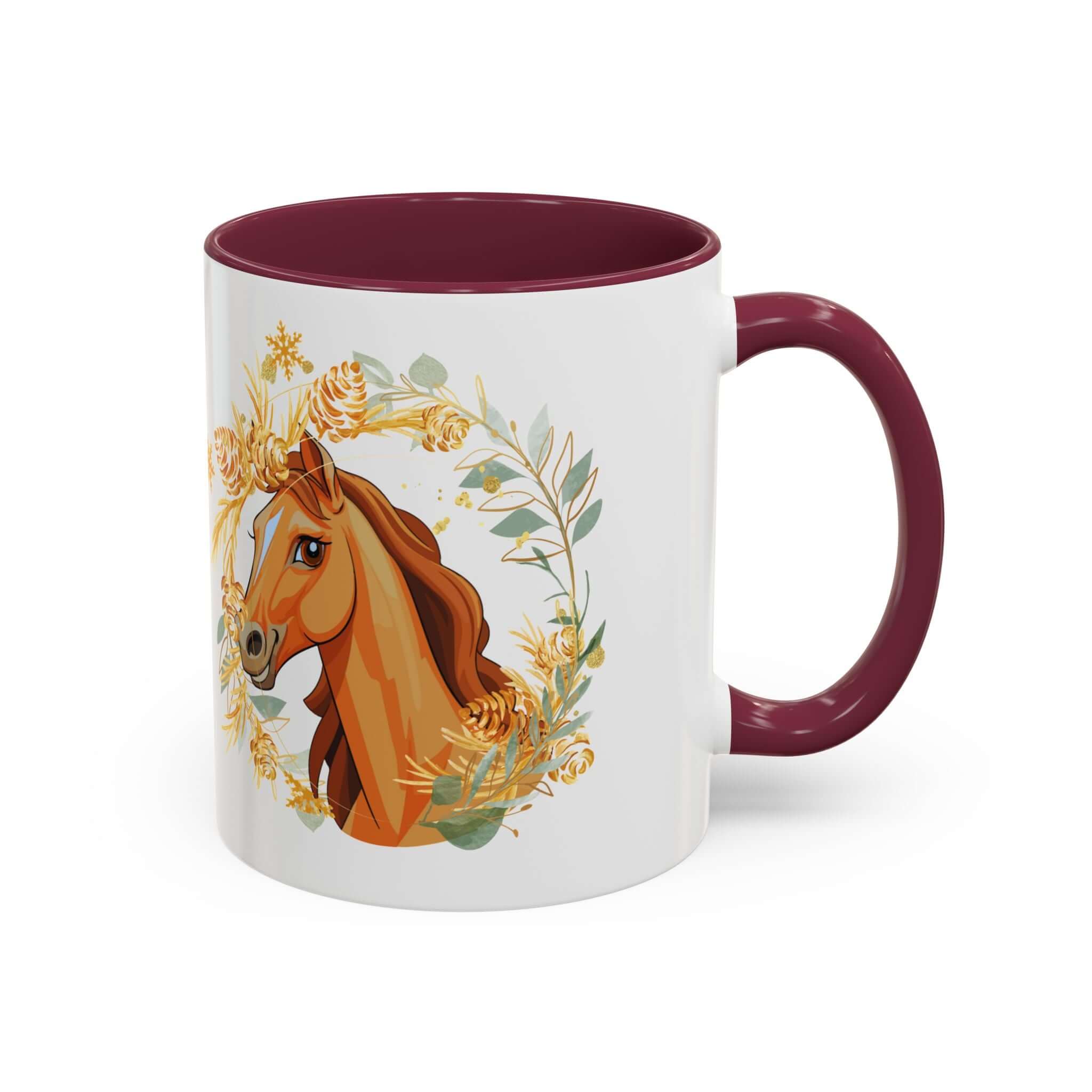 Kaffeetasse mit Pferdemotiv und Blumenmuster