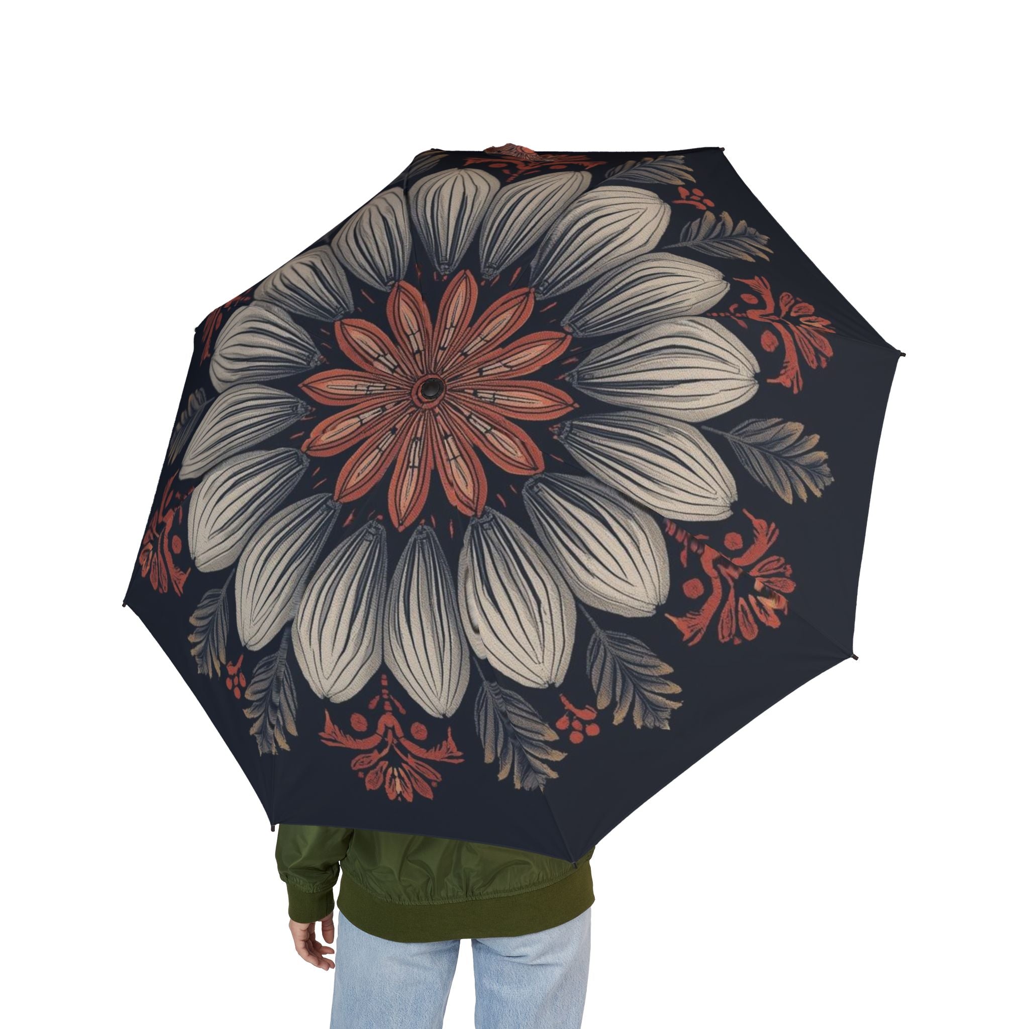 Halbautomatischer Falt- Regenschirm mit floralem Design