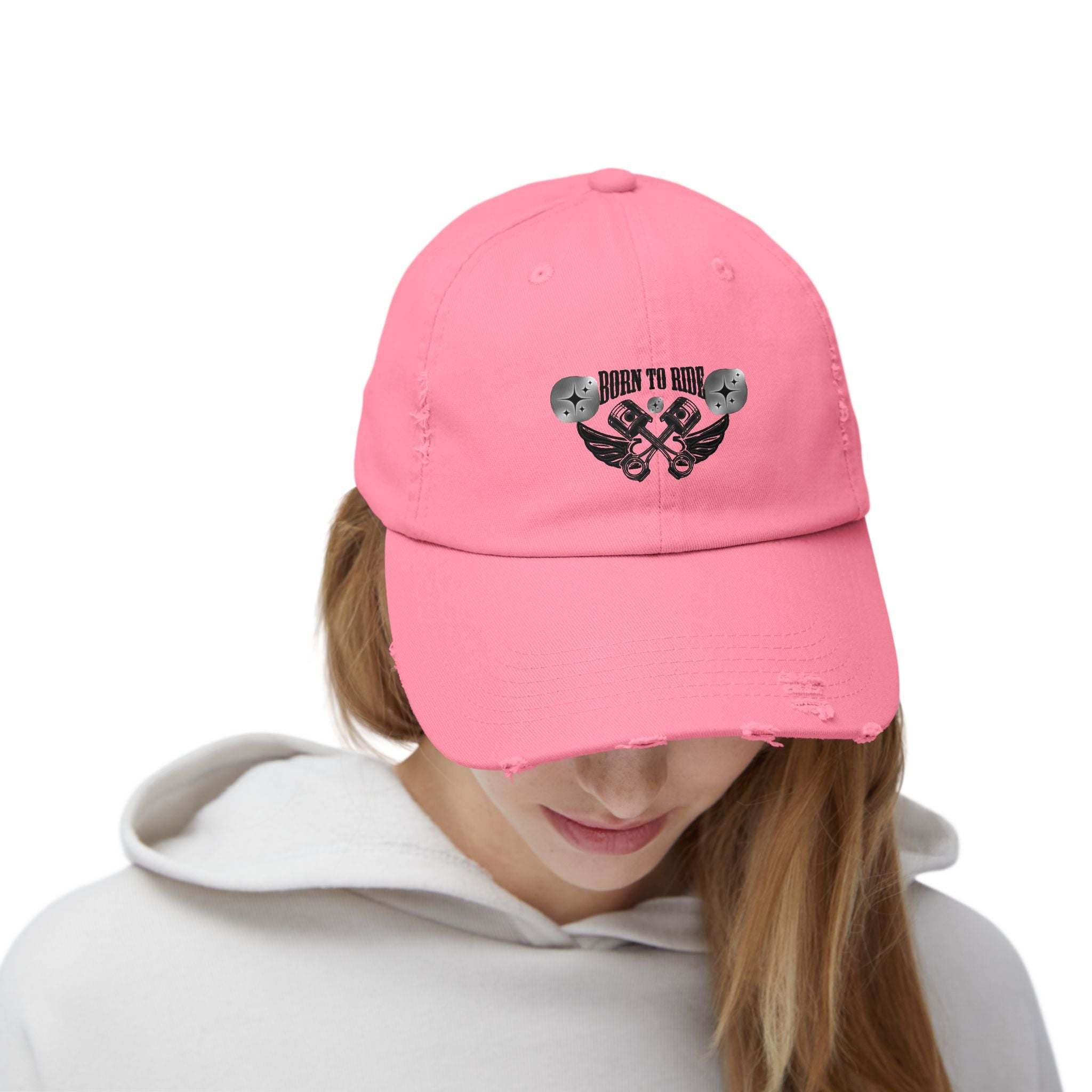 Unisex Distressed Cap  pink auf den Kopf