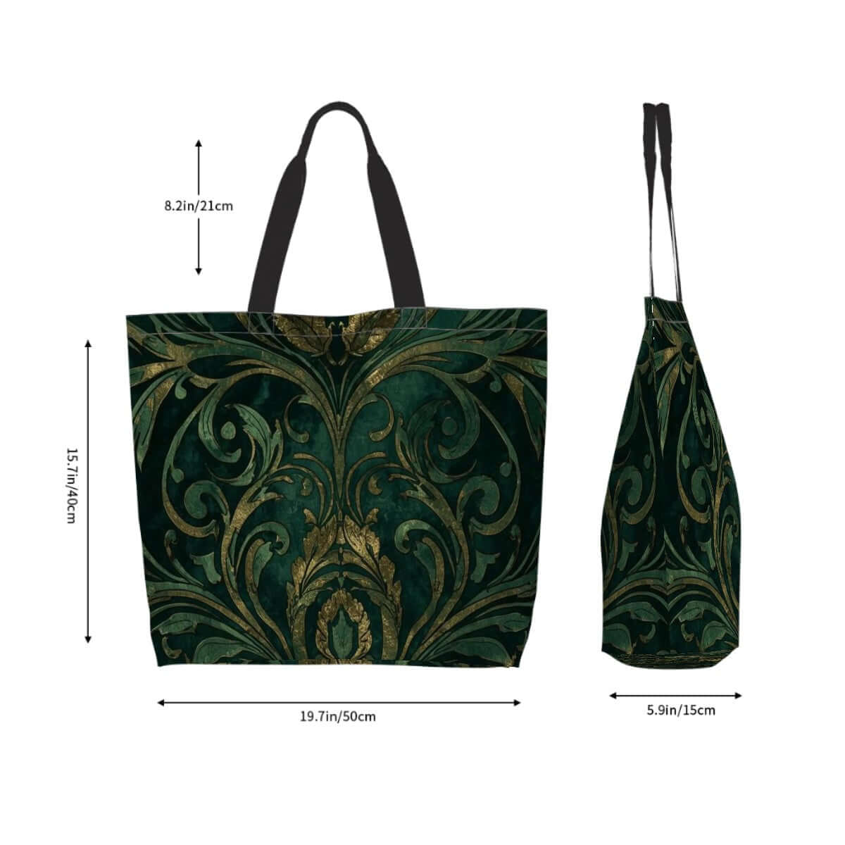 Grüne große Schultertasche für Damen mit floralem Design, 100 % Polyester, Größe 19,7"x15,7"x5,9", einseitiger Sublimationsdruck.