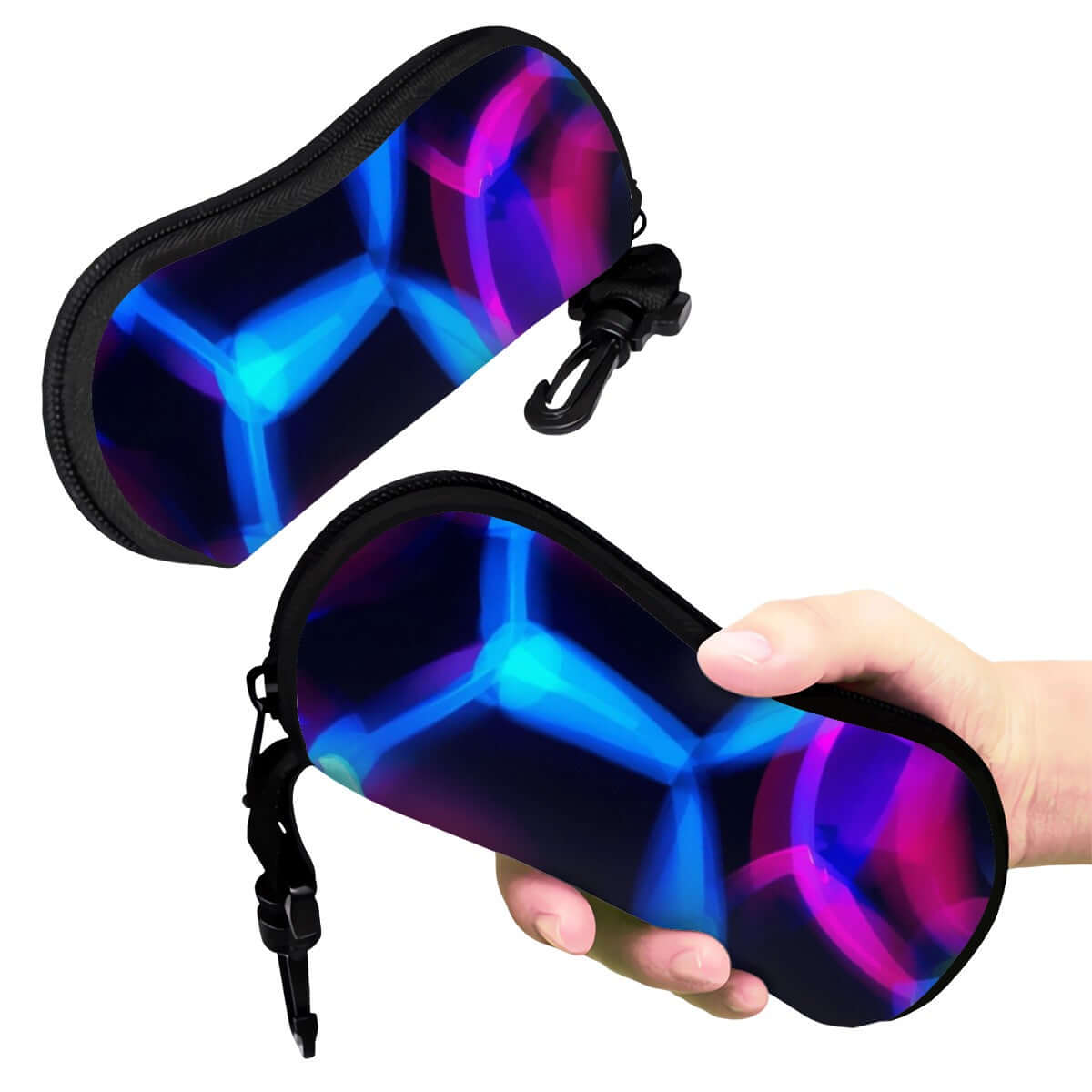 Brillenetui mit Reißverschluss aus Neopren, doppelseitiges Design, sublimierter Druck, Größe 6.7x3.1x1.4 Zoll, leuchtende Farben.