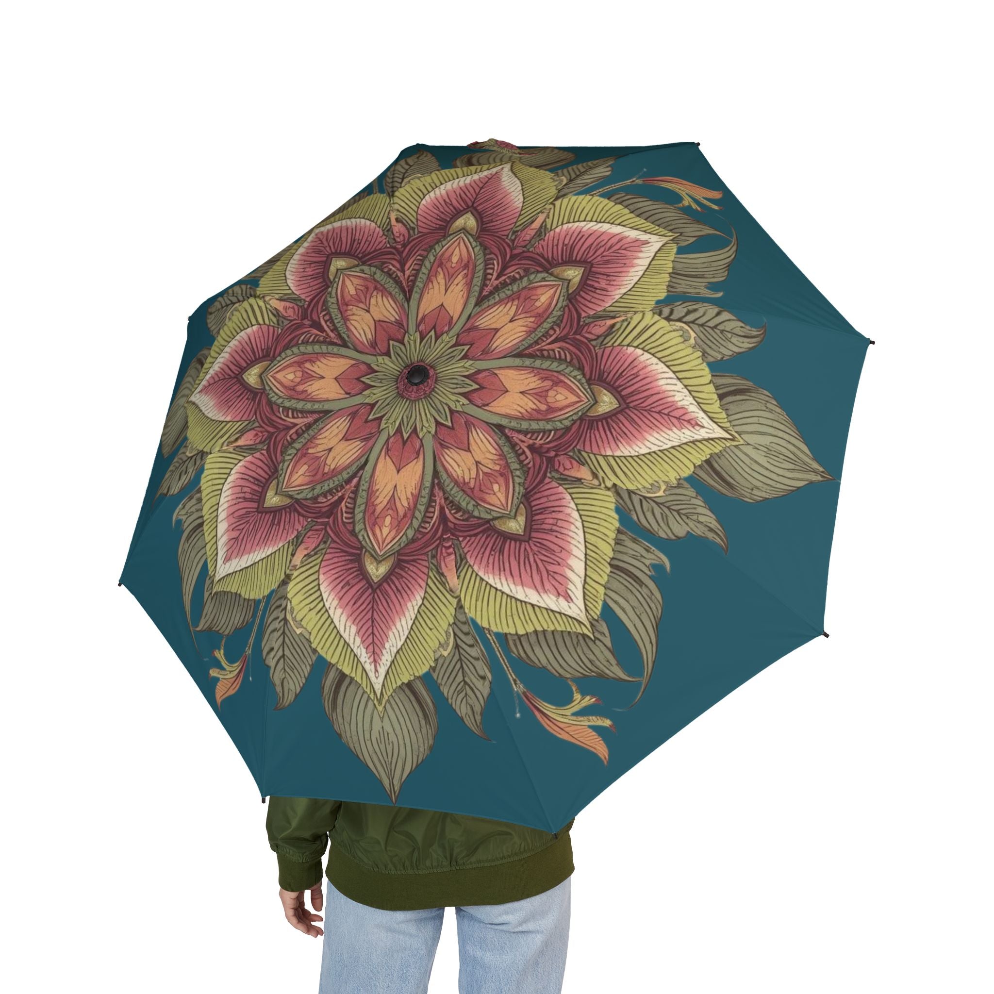 Farbenfroher Regenschirm mit Blumenmuster, künstlerischer Faltschirm