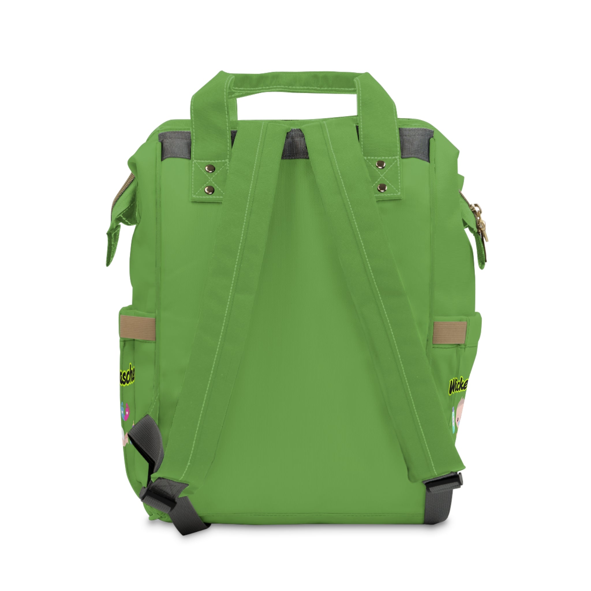 Bunter multifunktionaler Wickelrucksack für Eltern ideal für die Babypflege grün Gurte