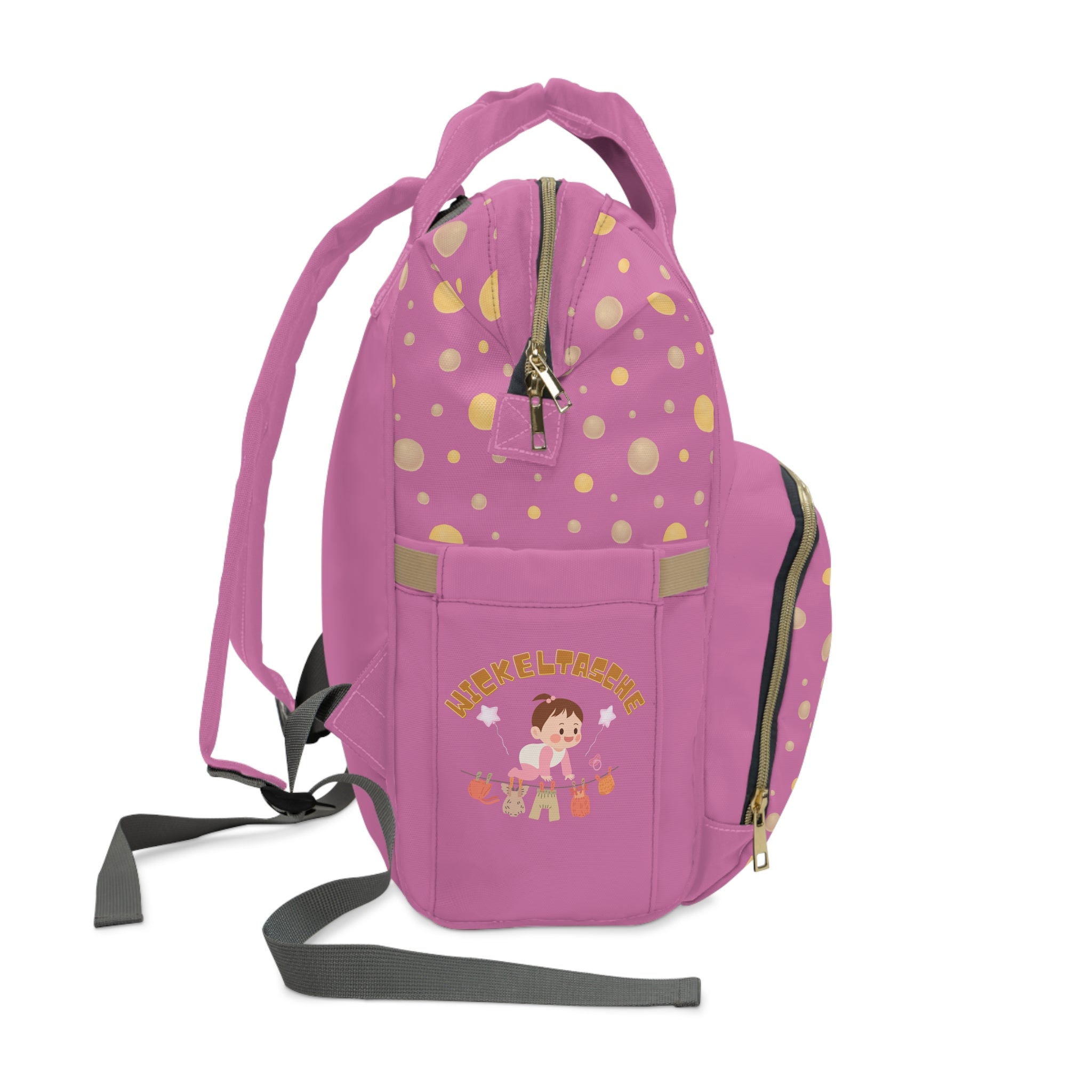 Süßer rosa multifunktionaler Wickelrucksack | Stilvolle und praktische Babytasche Seite
