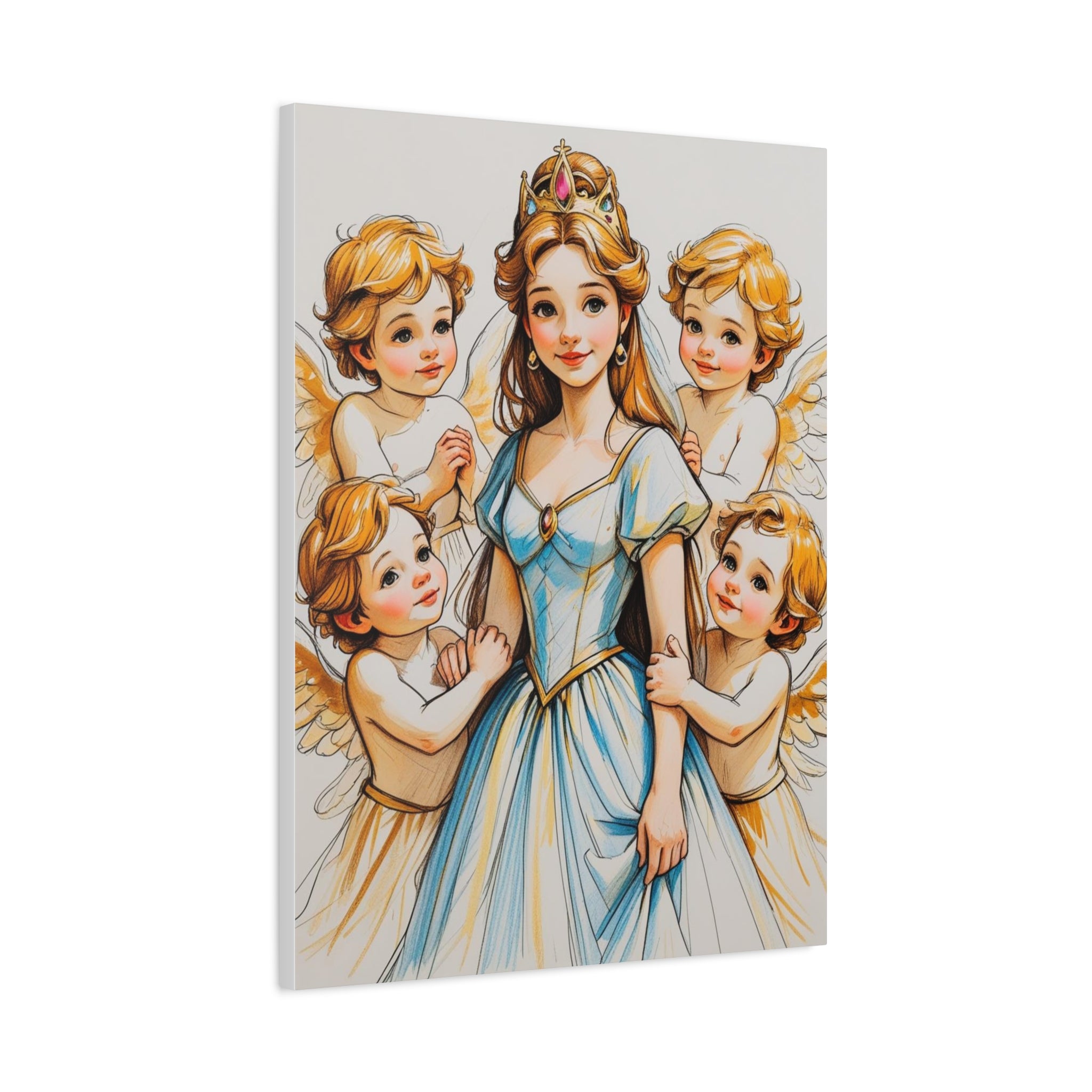 Leinwand Bild  Prinzessin mit kleine Engel in Mal Motiv