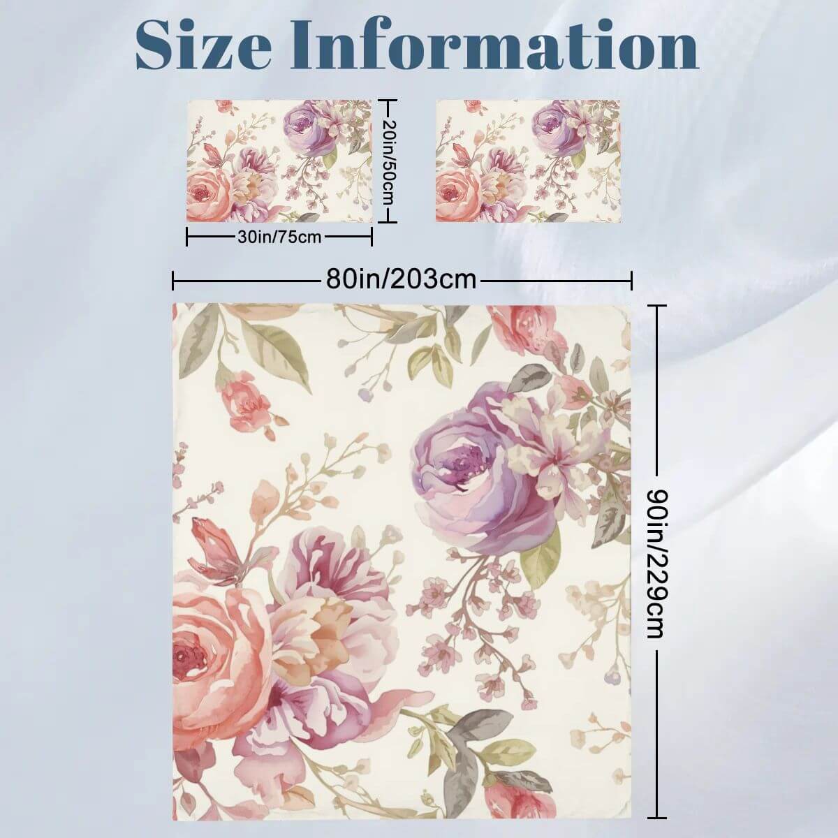 Video Komplettes Bettwäscheset mit Blumendesign-Größe: Bettbezug 80"x90" und Kissenbezüge 30"x20", 90GSM Polyester.