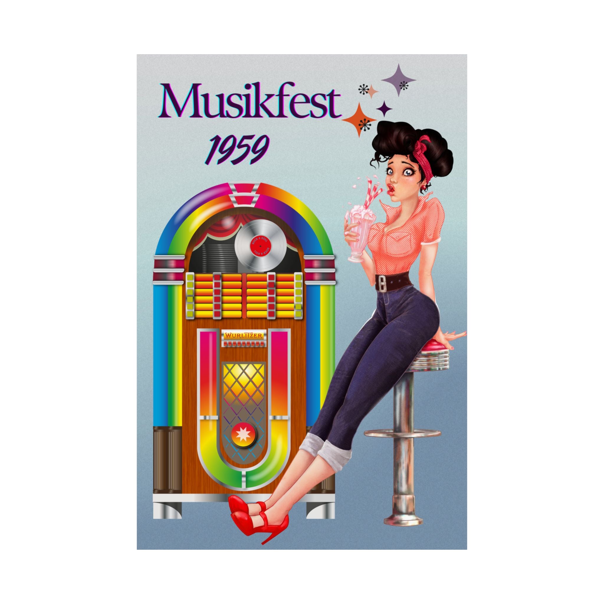 Retro Musik Festival Poster, Vintage Jukebox Kunstdruck