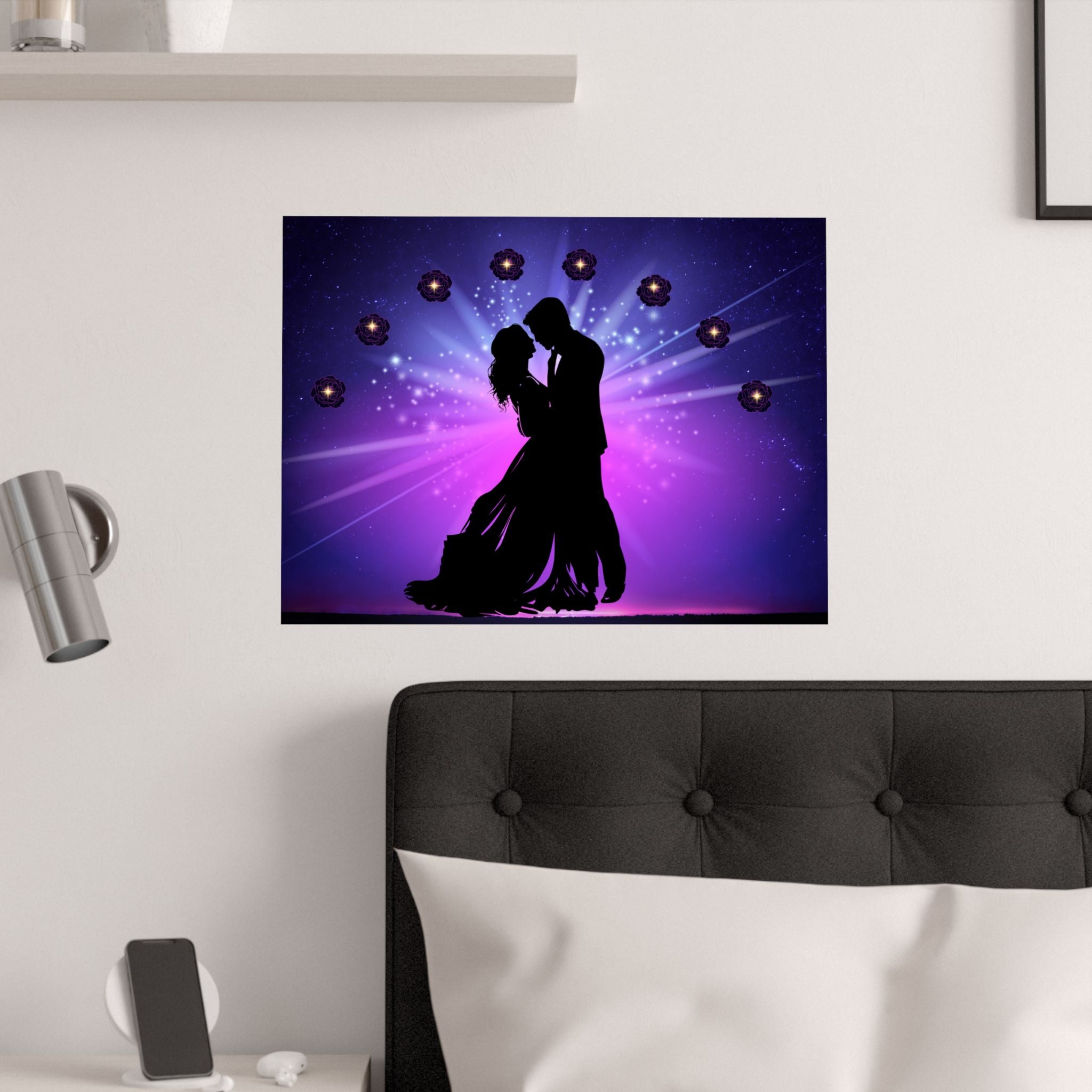 Romantische Satin Poster, Paar Wandkunst, Liebesdekor über das Bett
