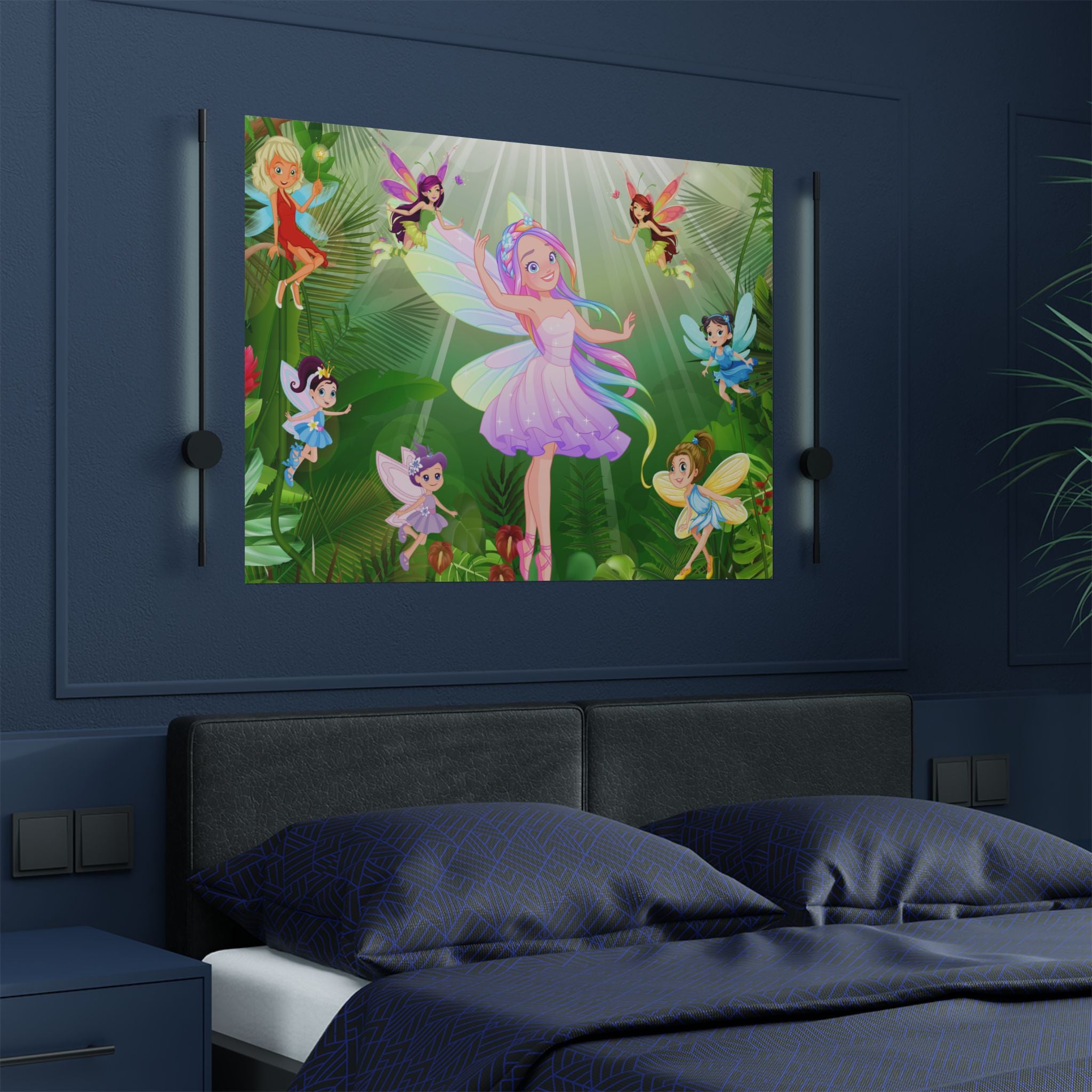 Zauberhaftes Feen-Satin-Poster, Zauberhafte Wandkunst über das Bett