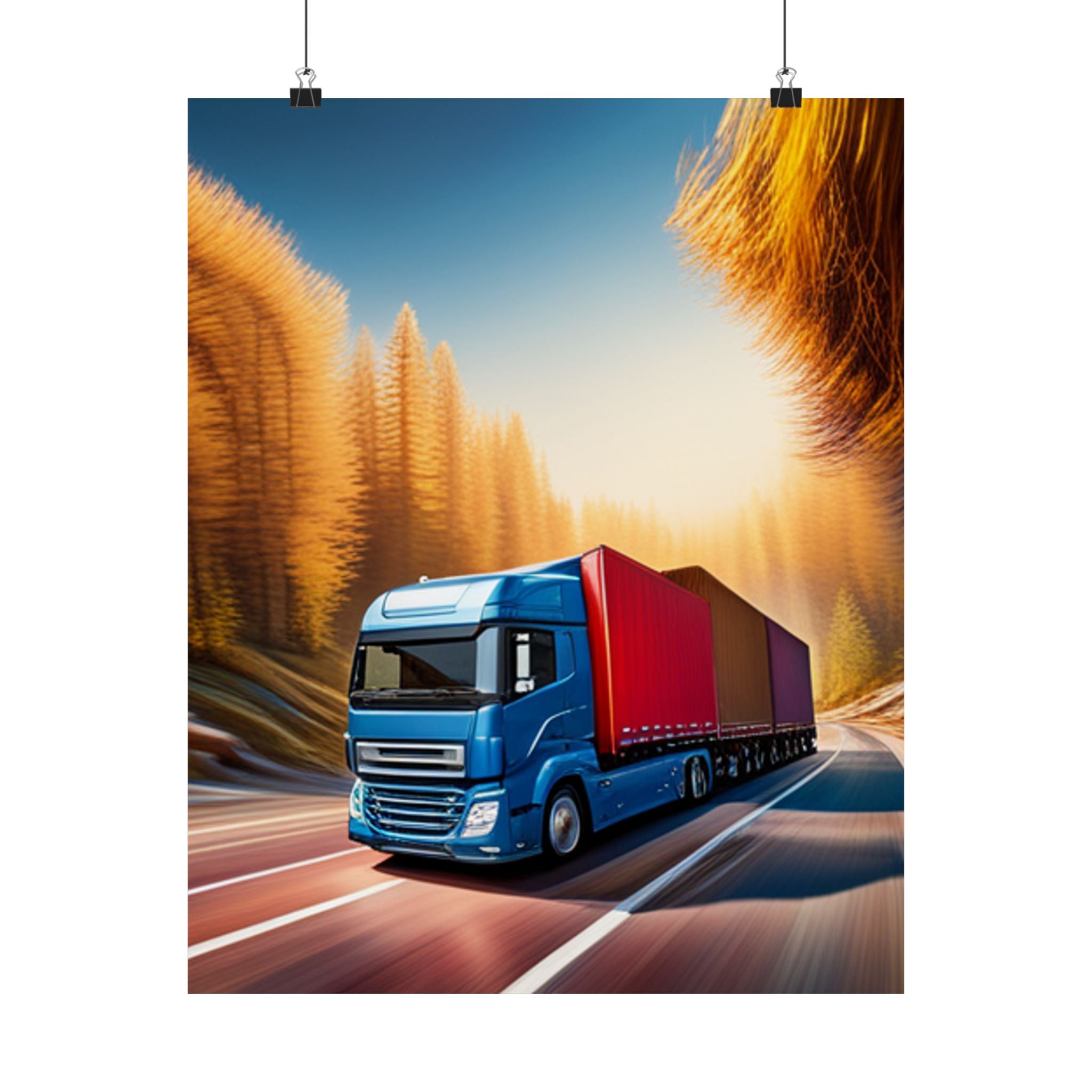 Satin-Wandkunst Poster Truck on Highway Fantasies Bild