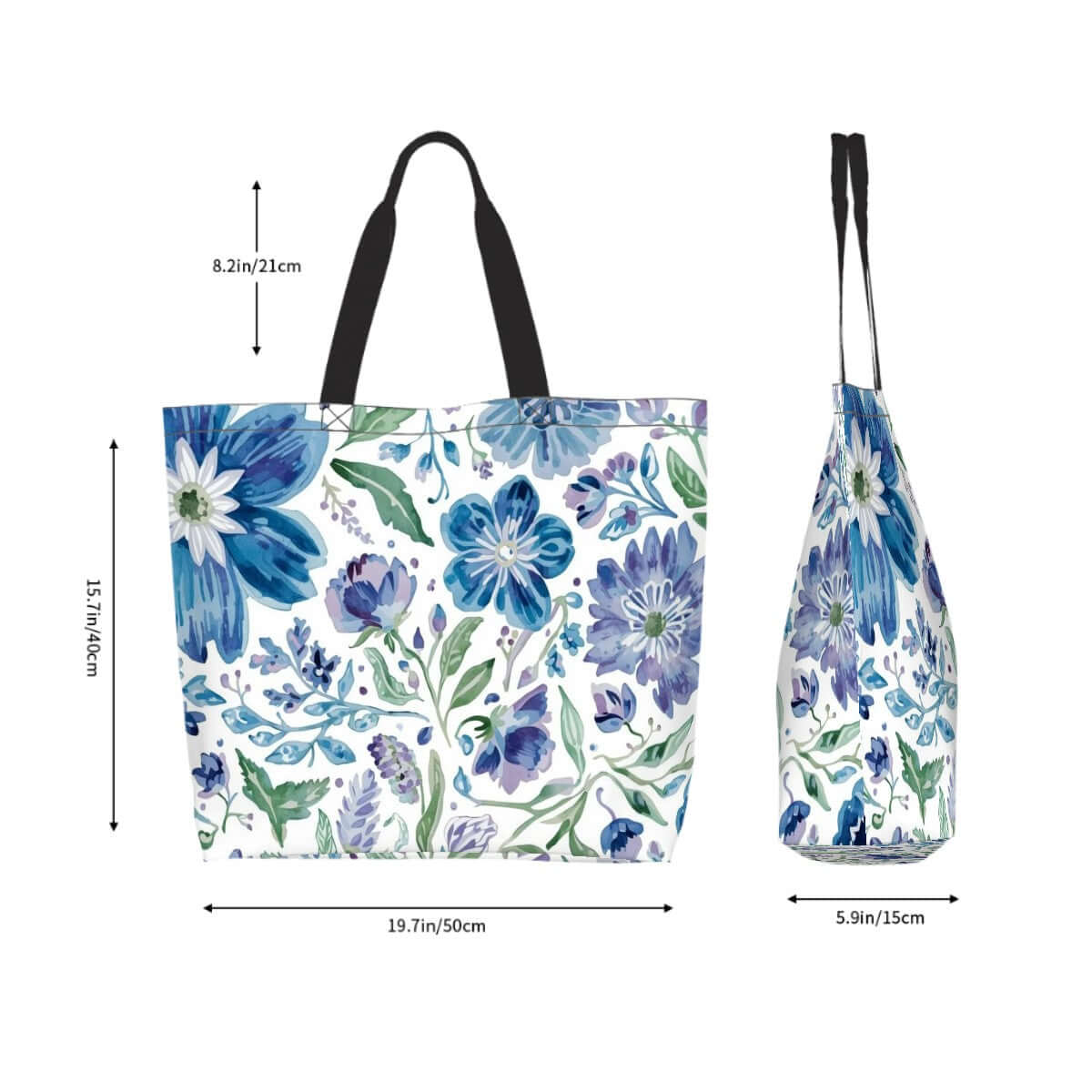Große Schultertasche für Damen, floral bedruckt, aus 100% Polyester, wasserabweisend, Maße 19,7x15,7x5,9 Zoll, minimalistisches Design.