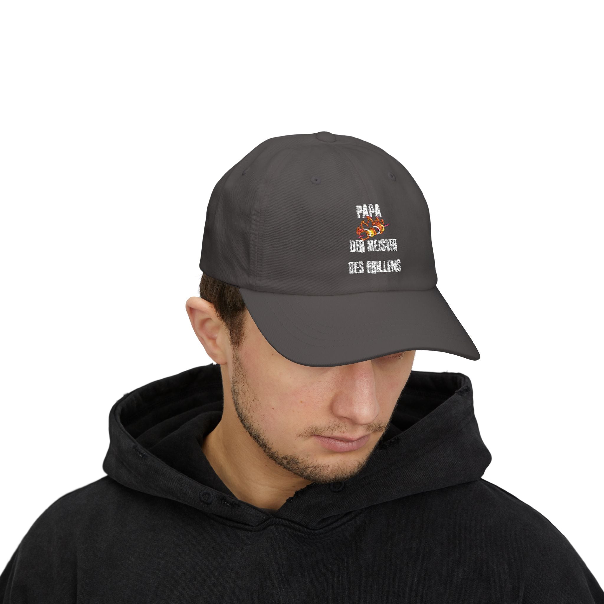 Low Profile Baseball Cap für den Papa mit ein Spruch in  Grau  auf den Kopf