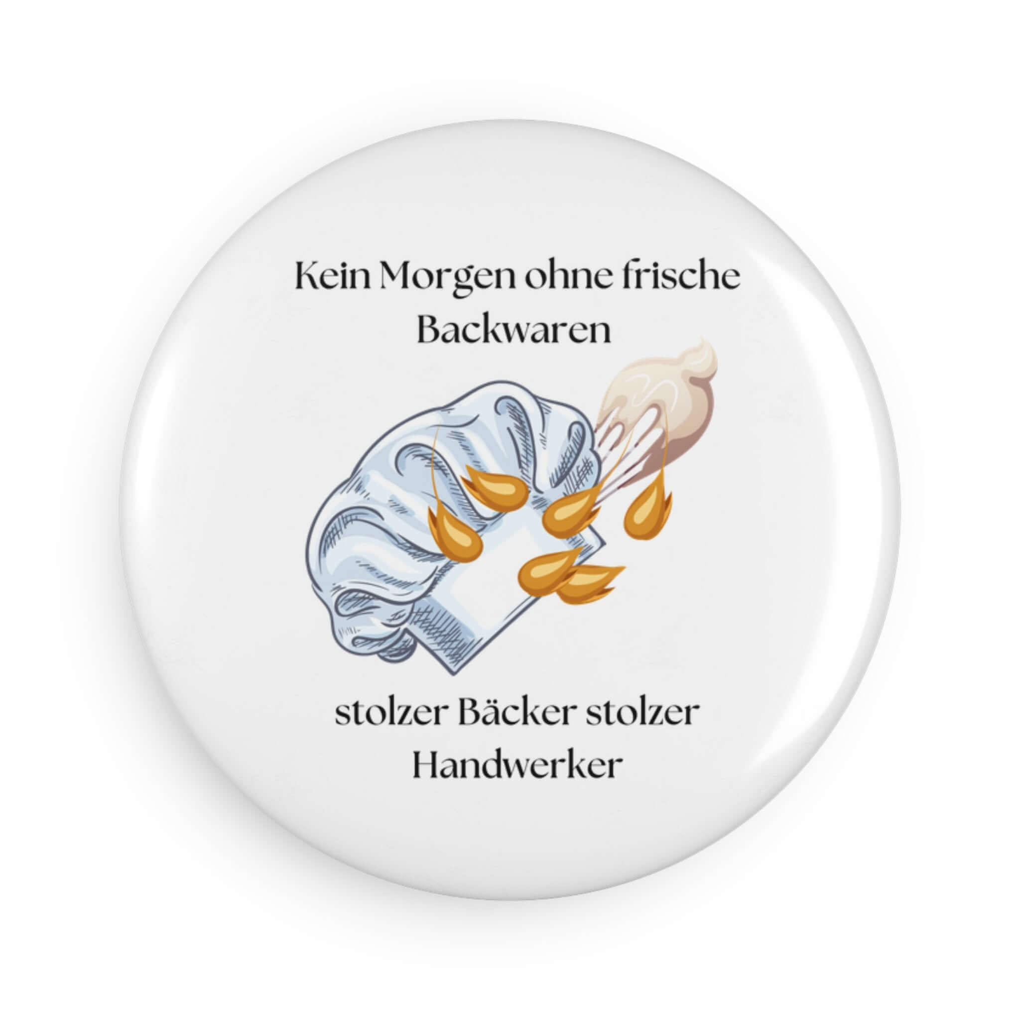 Runder Bäckermagnet Teamgeschenk mit handgezeichneter Bäckersilhouette und der Aufschrift &