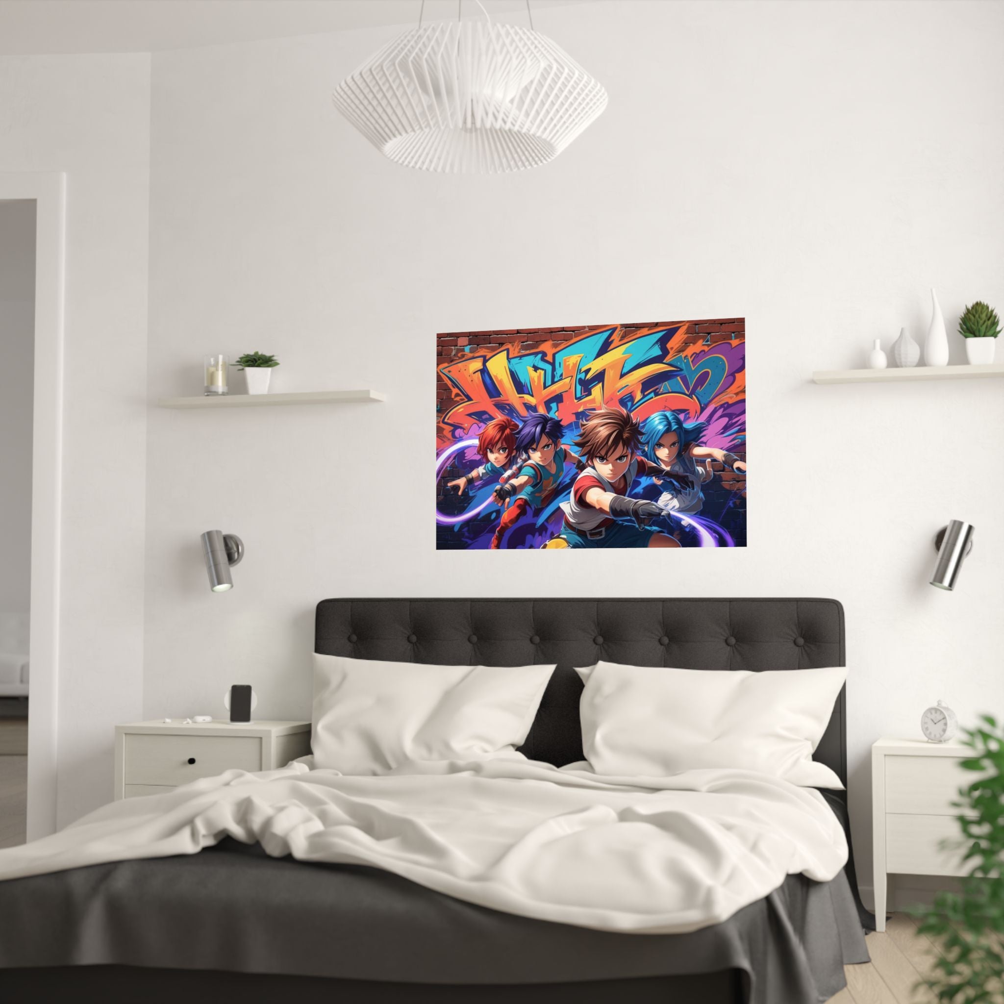 Lebendiger Satin-Wandkunstdruck, Poster im Graffiti-Stil für Gamer über das Bett
