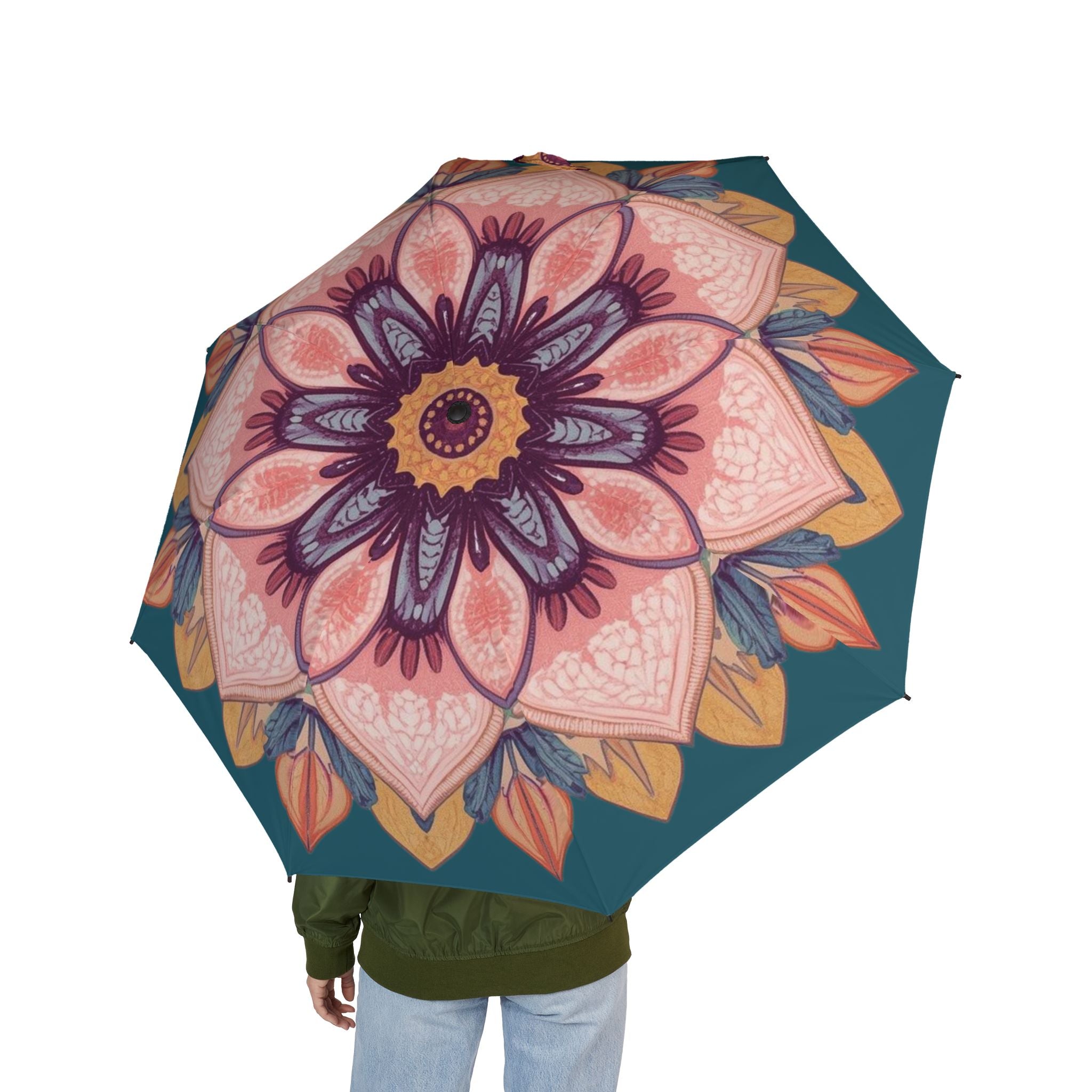 Regenschirm in Grün mit Blumenmuster