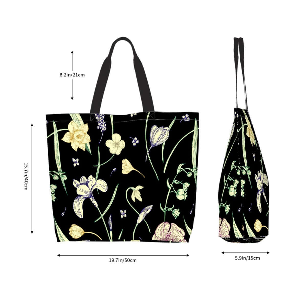 Große Schultertasche für Damen aus 100% Polyester mit floralem Muster, Größe 19,7"x15,7"x5,9", perfekt für den täglichen Gebrauch.