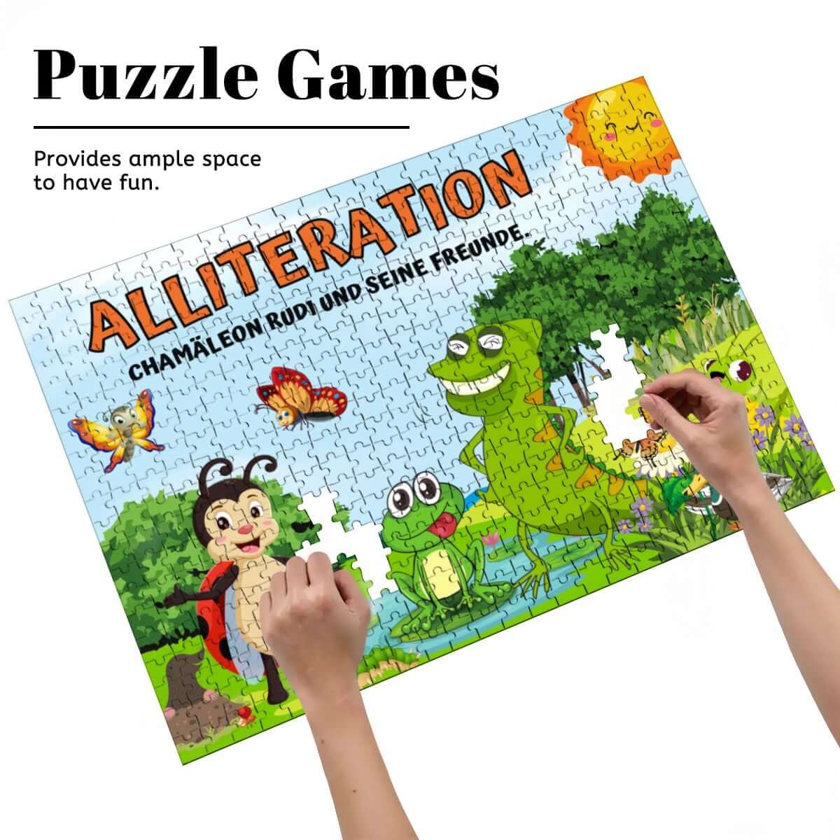 Hands assembling a colorful &