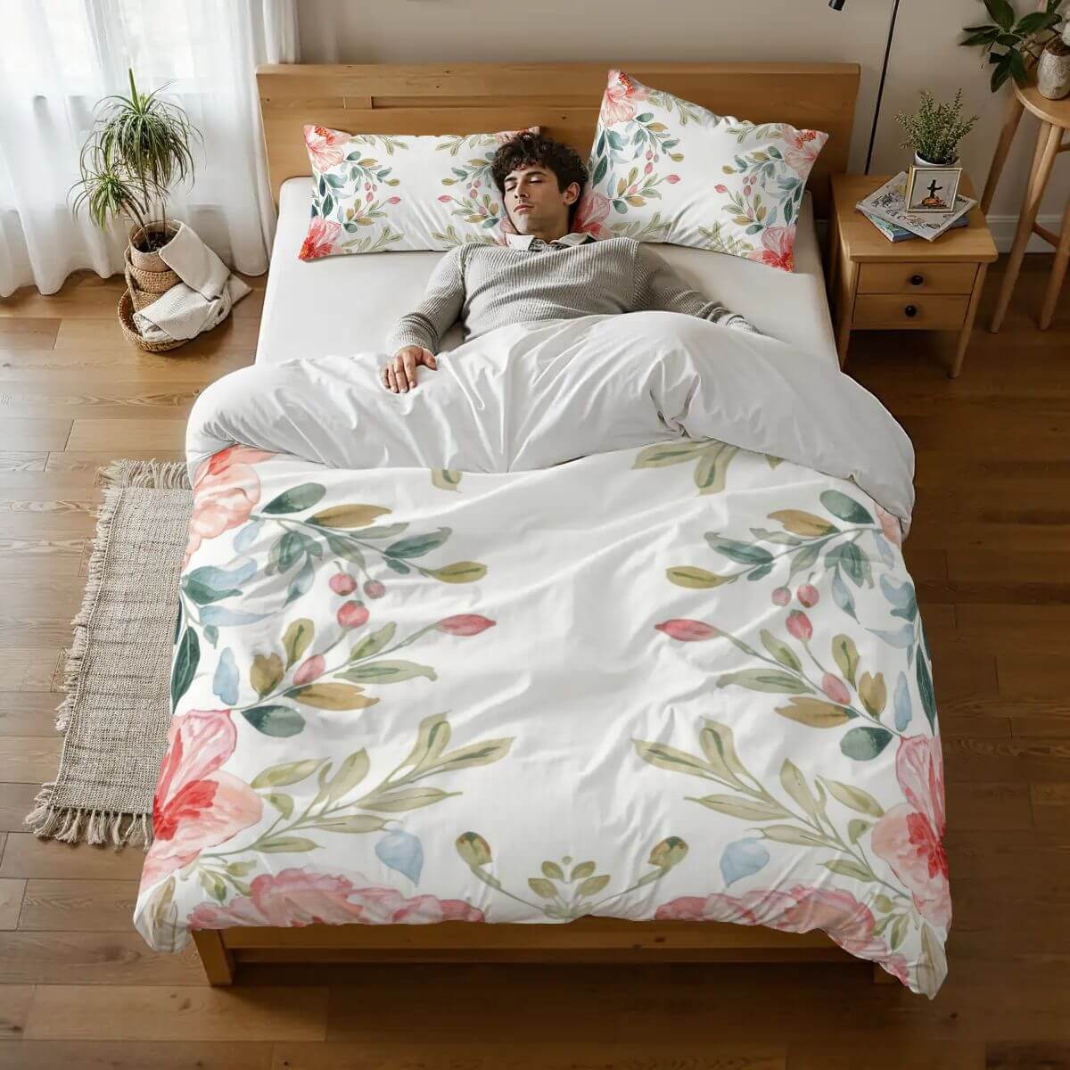 Komplettes Bettwäscheset aus 90GSM Polyester mit floralem Design auf Bettbezug und Kissen, passend für Bettgrößen von 80"x90".